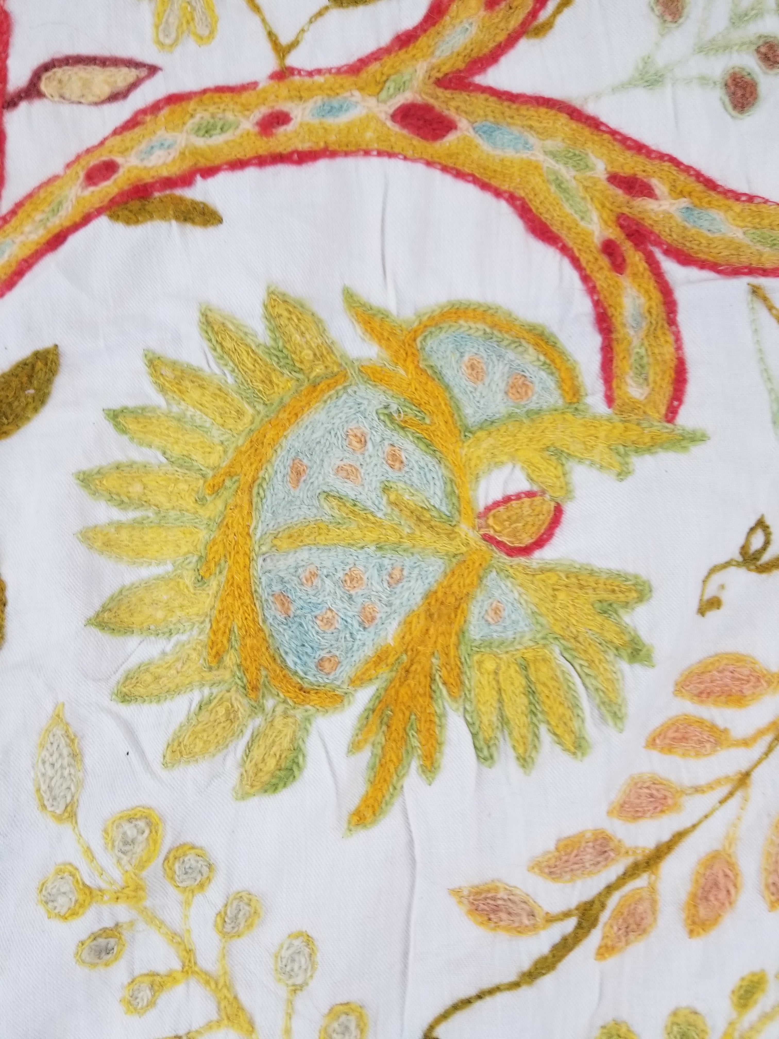 Antique Traditional Kashmir Crewel Embroidery Tree of Life Wall Tapestry 253x115