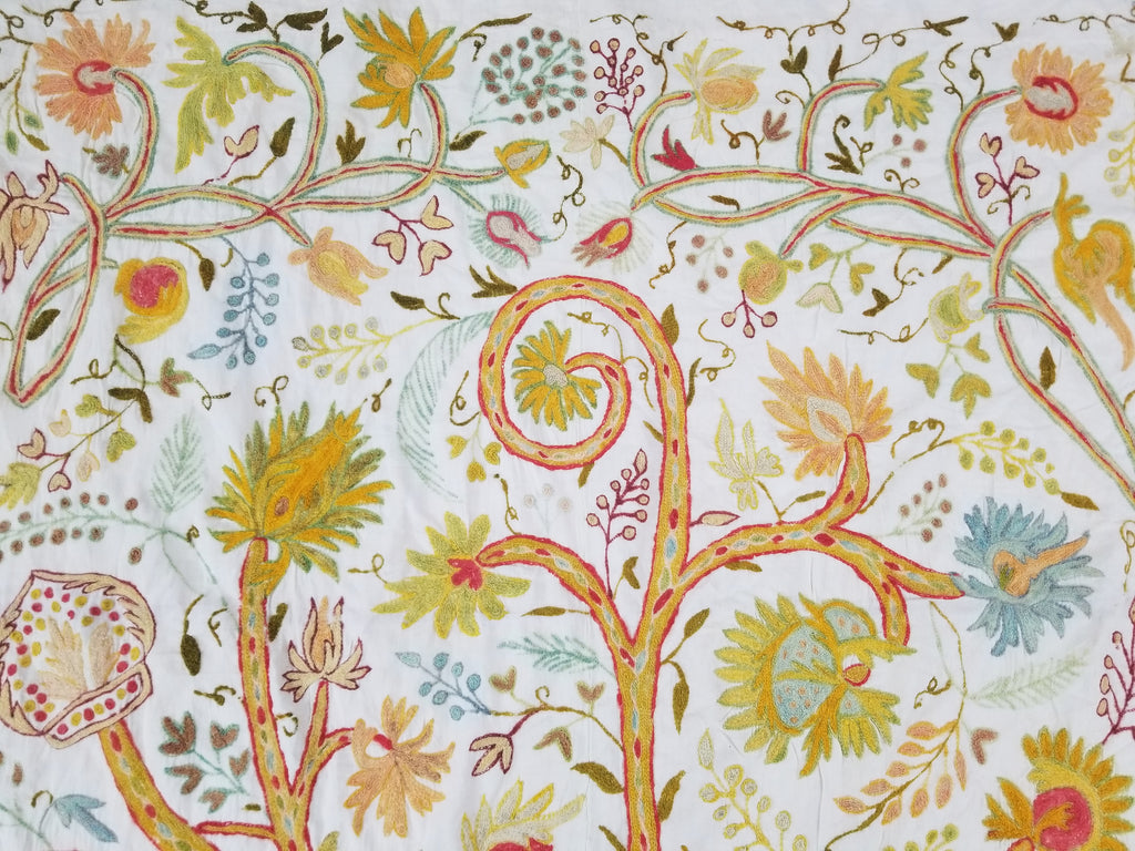 Antique Traditional Kashmir Crewel Embroidery Tree of Life Wall Tapestry 253x115