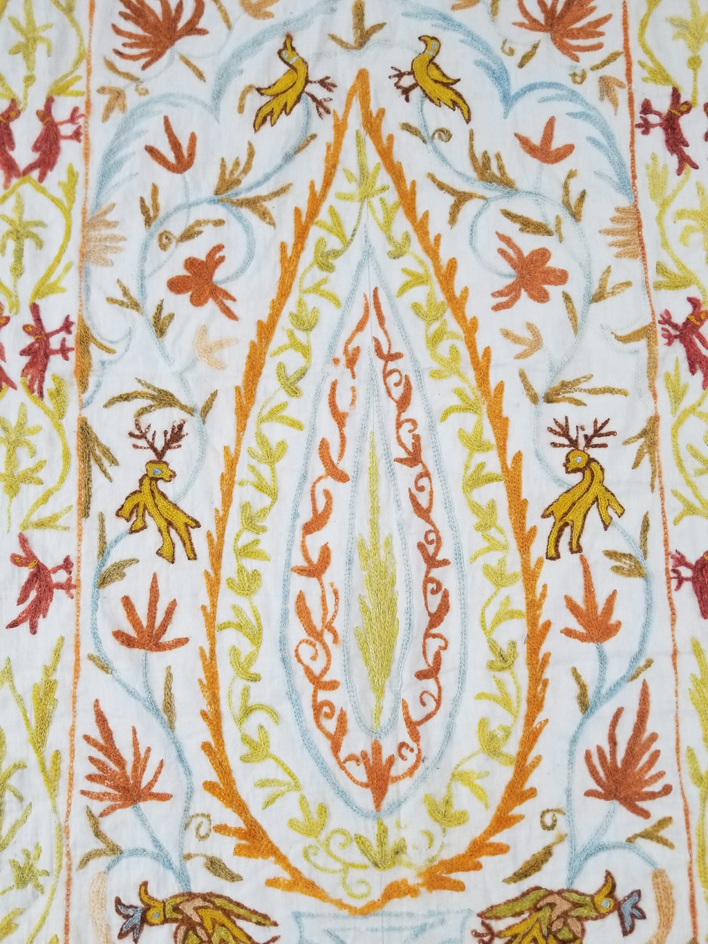 Antique Indian Mythical & Natural Motifs Crewel Embroidered Tapestry 253x124cm