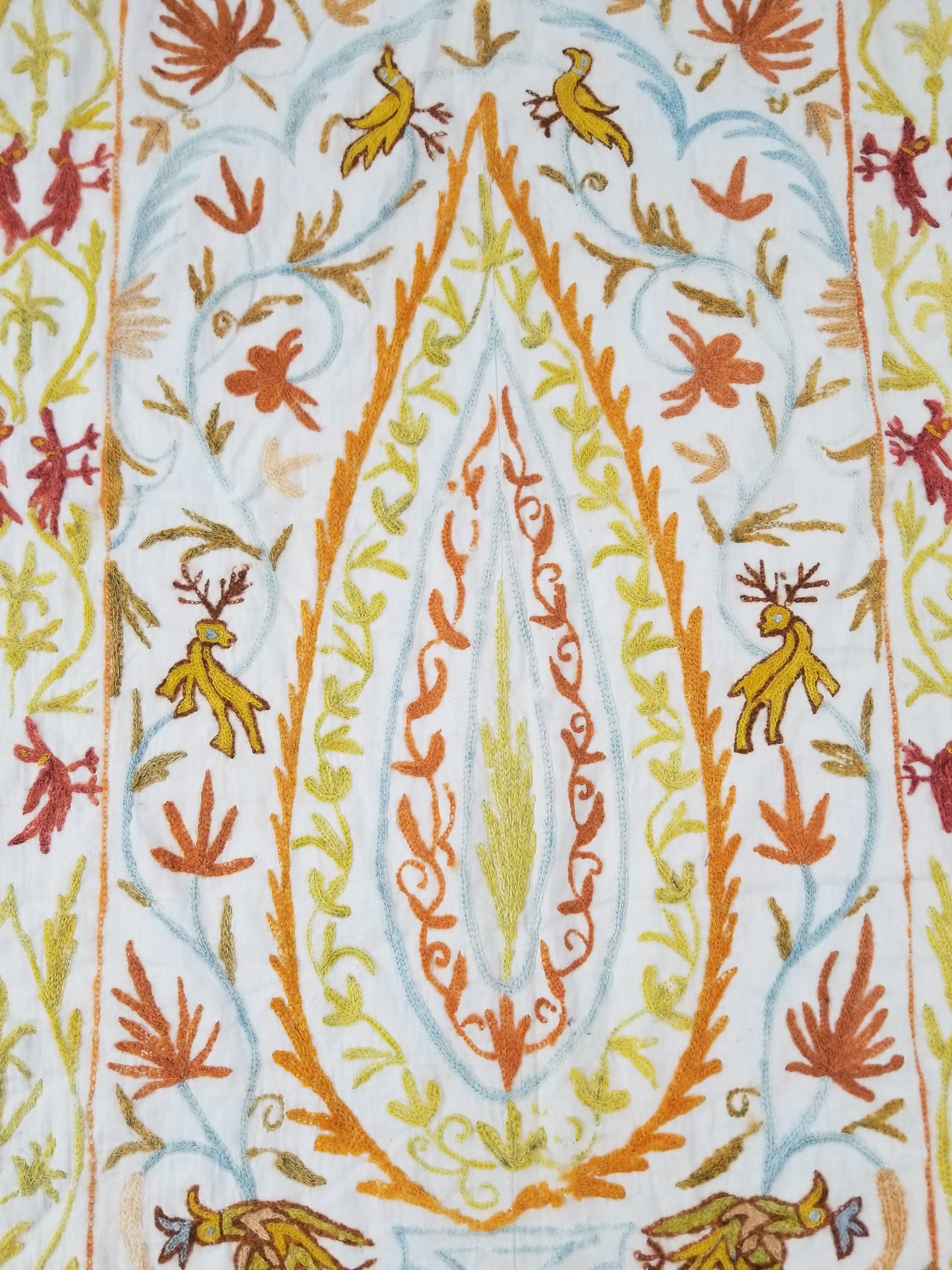 Antique Indian Mythical & Natural Motifs Crewel Embroidered Tapestry 253x124cm
