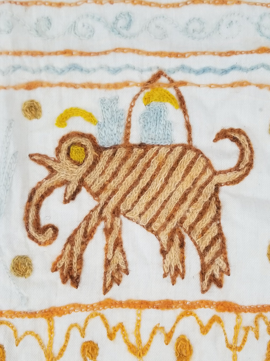 Antique Indian Mythical & Natural Motifs Crewel Embroidered Tapestry 253x124cm