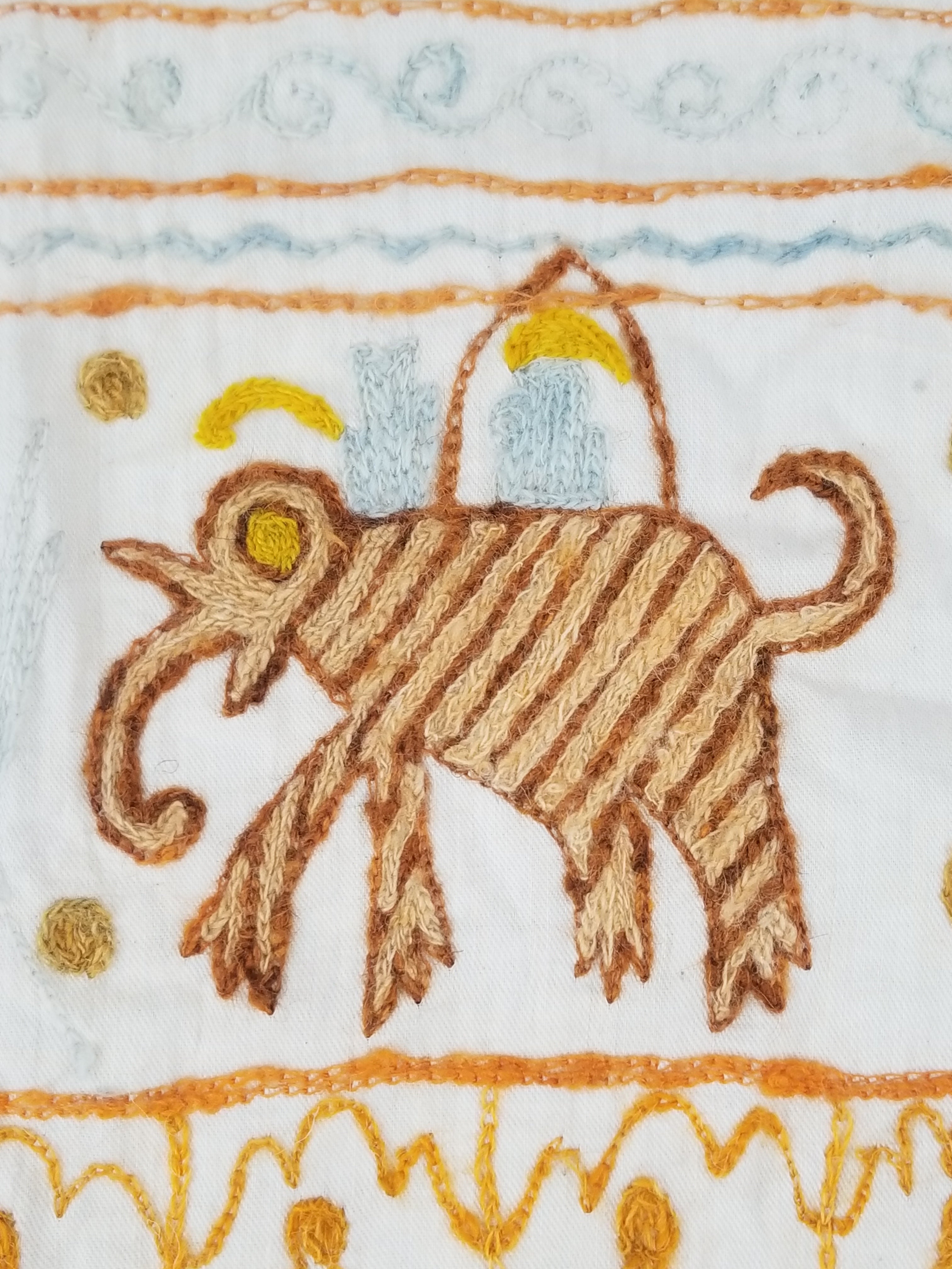 Antique Indian Mythical & Natural Motifs Crewel Embroidered Tapestry 253x124cm