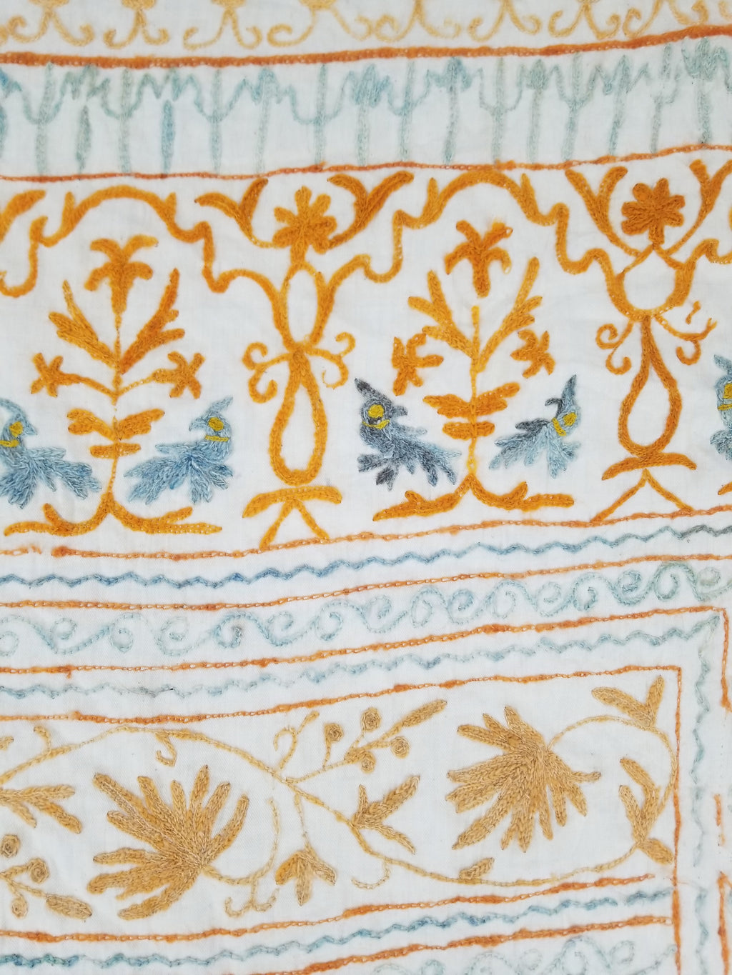 Antique Indian Mythical & Natural Motifs Crewel Embroidered Tapestry 253x124cm