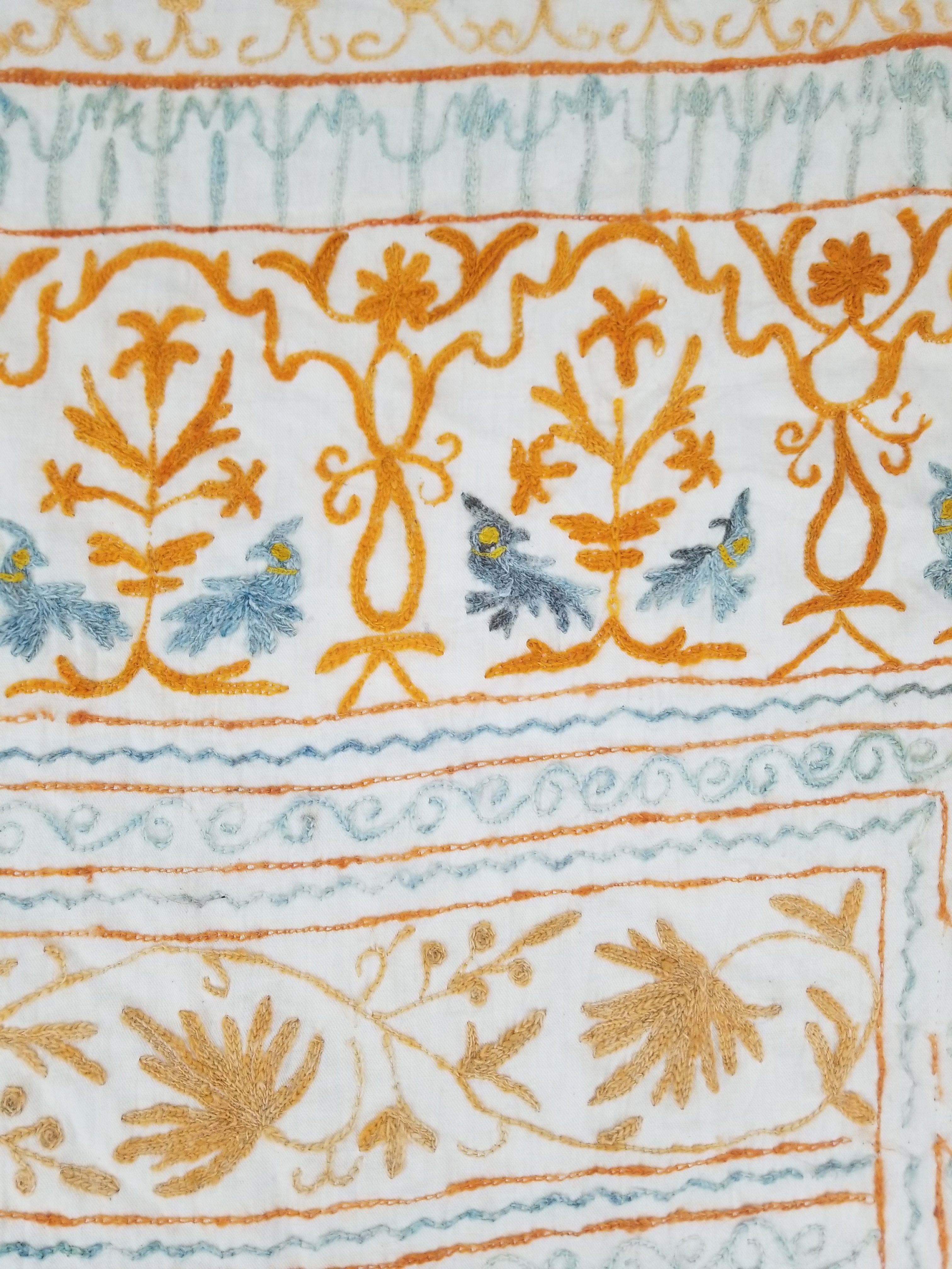 Antique Indian Mythical & Natural Motifs Crewel Embroidered Tapestry 253x124cm