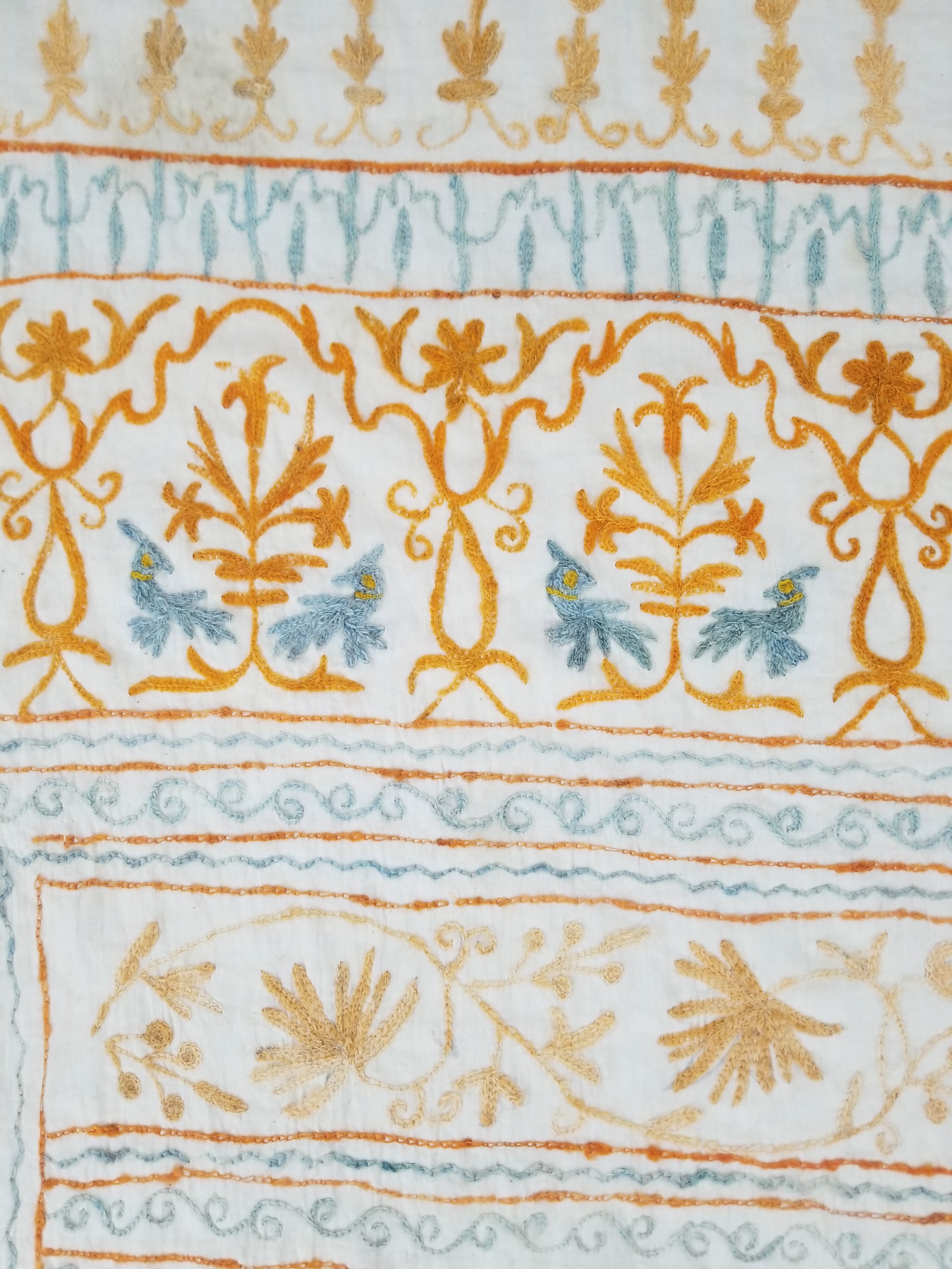 Antique Indian Mythical & Natural Motifs Crewel Embroidered Tapestry 253x124cm