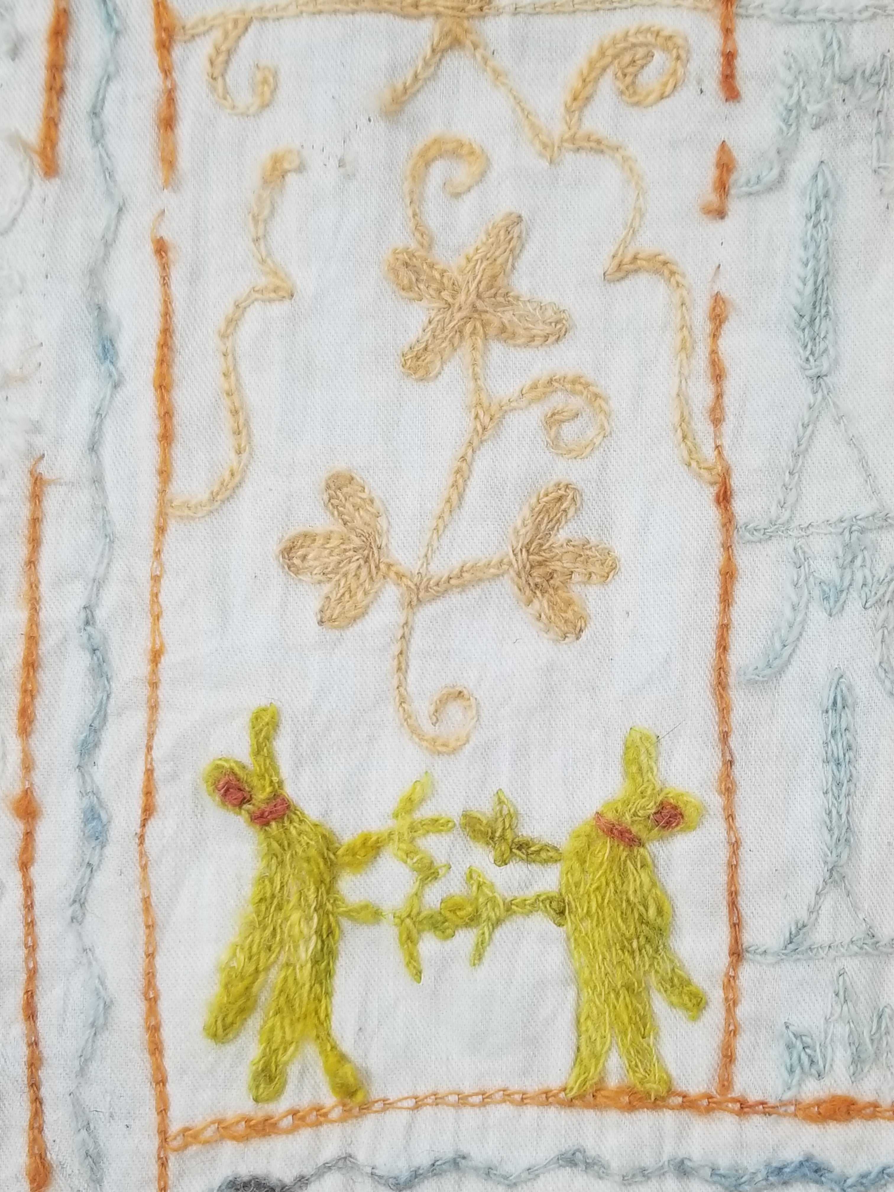 Antique Indian Mythical & Natural Motifs Crewel Embroidered Tapestry 253x124cm