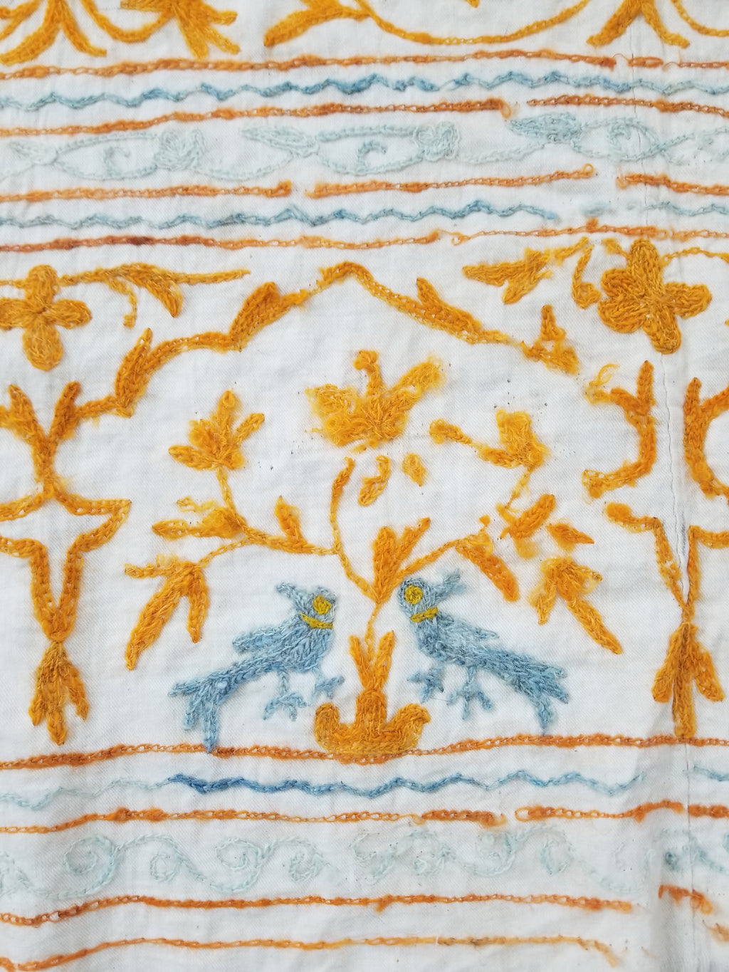 Antique Indian Mythical & Natural Motifs Crewel Embroidered Tapestry 253x124cm