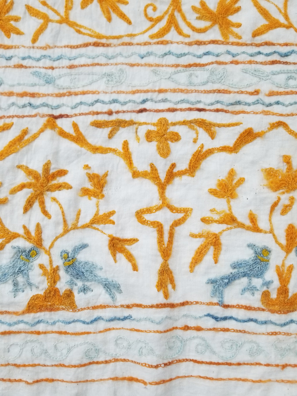 Antique Indian Mythical & Natural Motifs Crewel Embroidered Tapestry 253x124cm