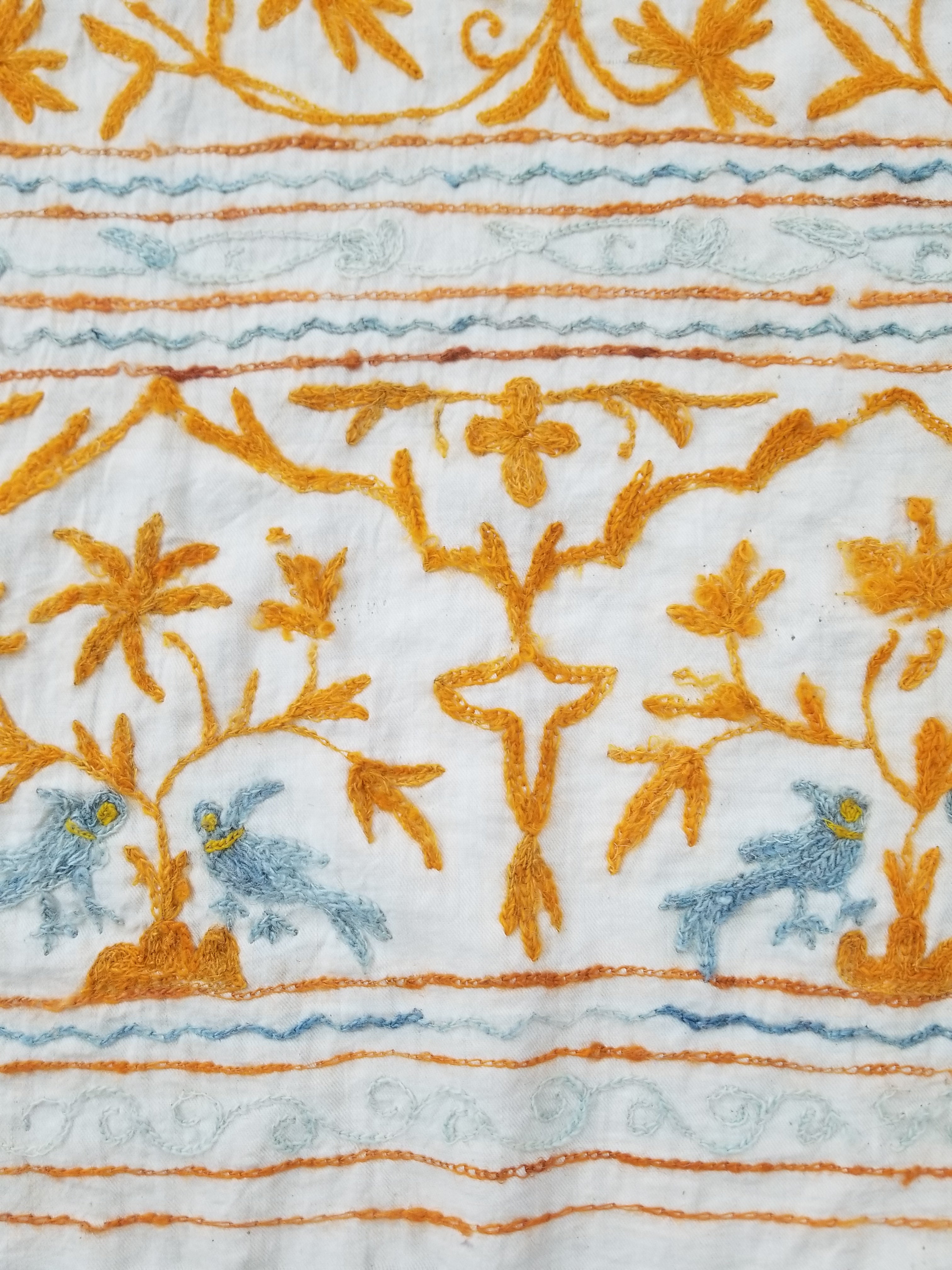 Antique Indian Mythical & Natural Motifs Crewel Embroidered Tapestry 253x124cm