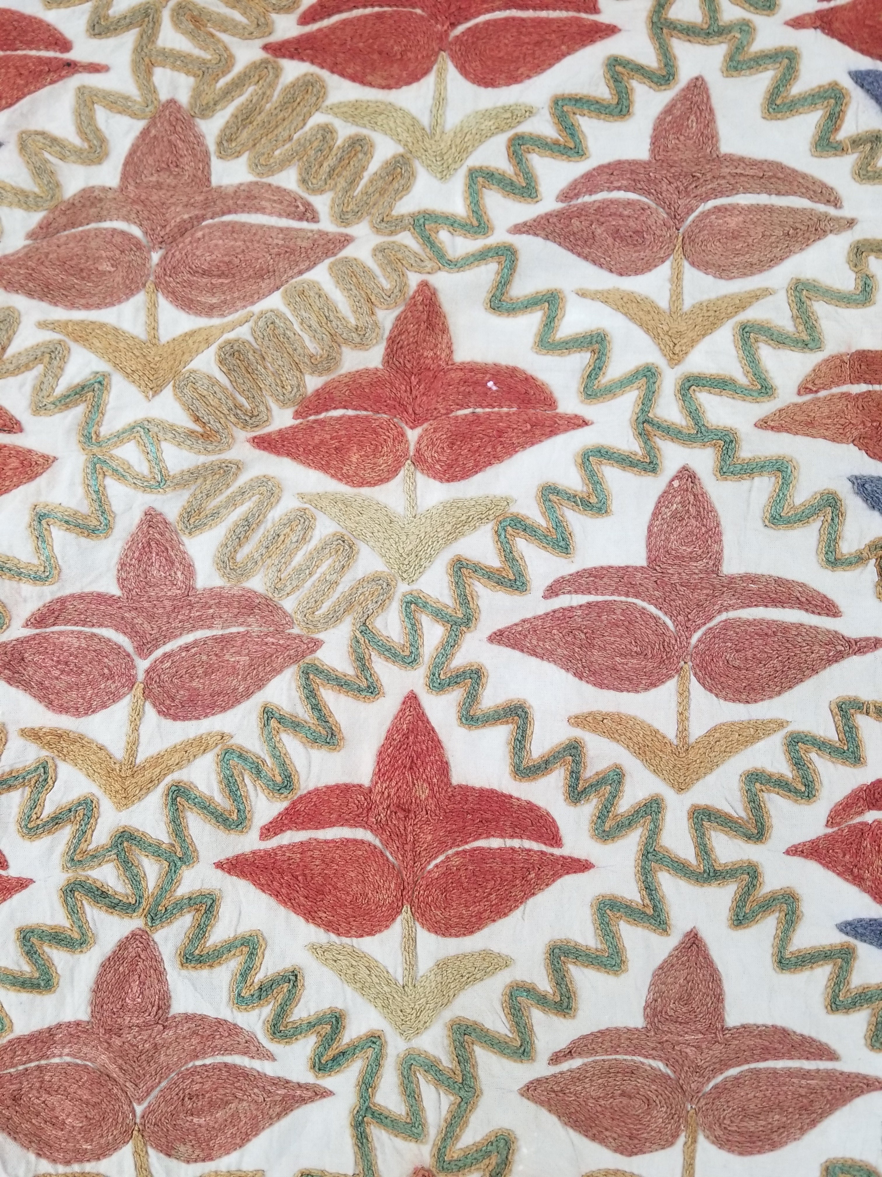 Vintage Traditional Indian Kashmiri Crewel Work Floral Textile 174x150cm