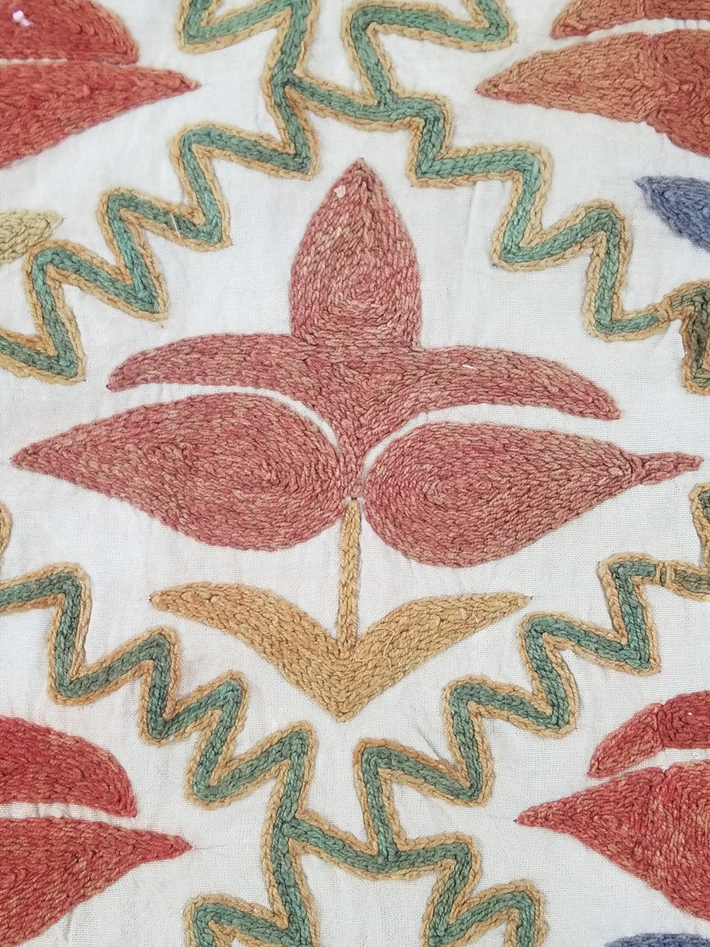 Vintage Traditional Indian Kashmiri Crewel Work Floral Textile 174x150cm