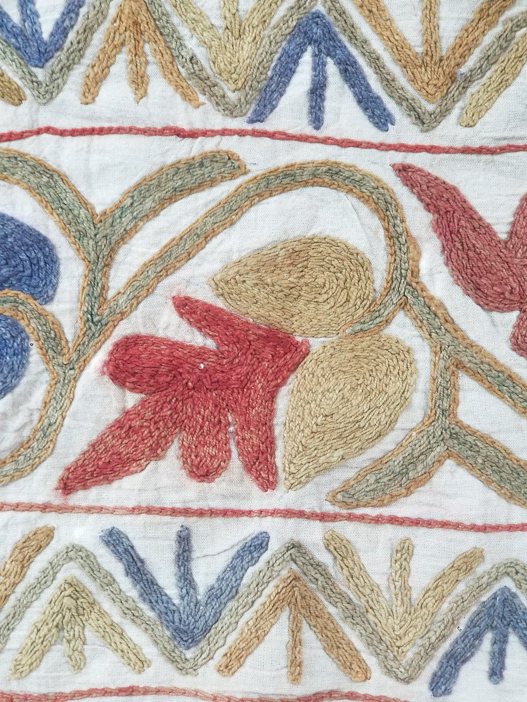 Vintage Traditional Indian Kashmiri Crewel Work Floral Textile 174x150cm