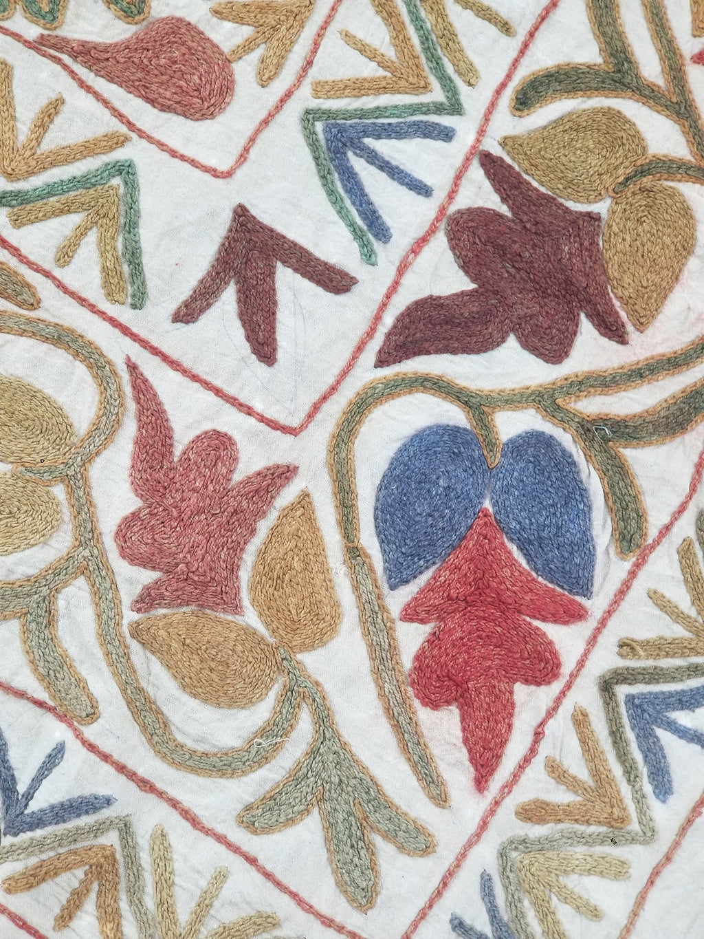 Vintage Traditional Indian Kashmiri Crewel Work Floral Textile 174x150cm
