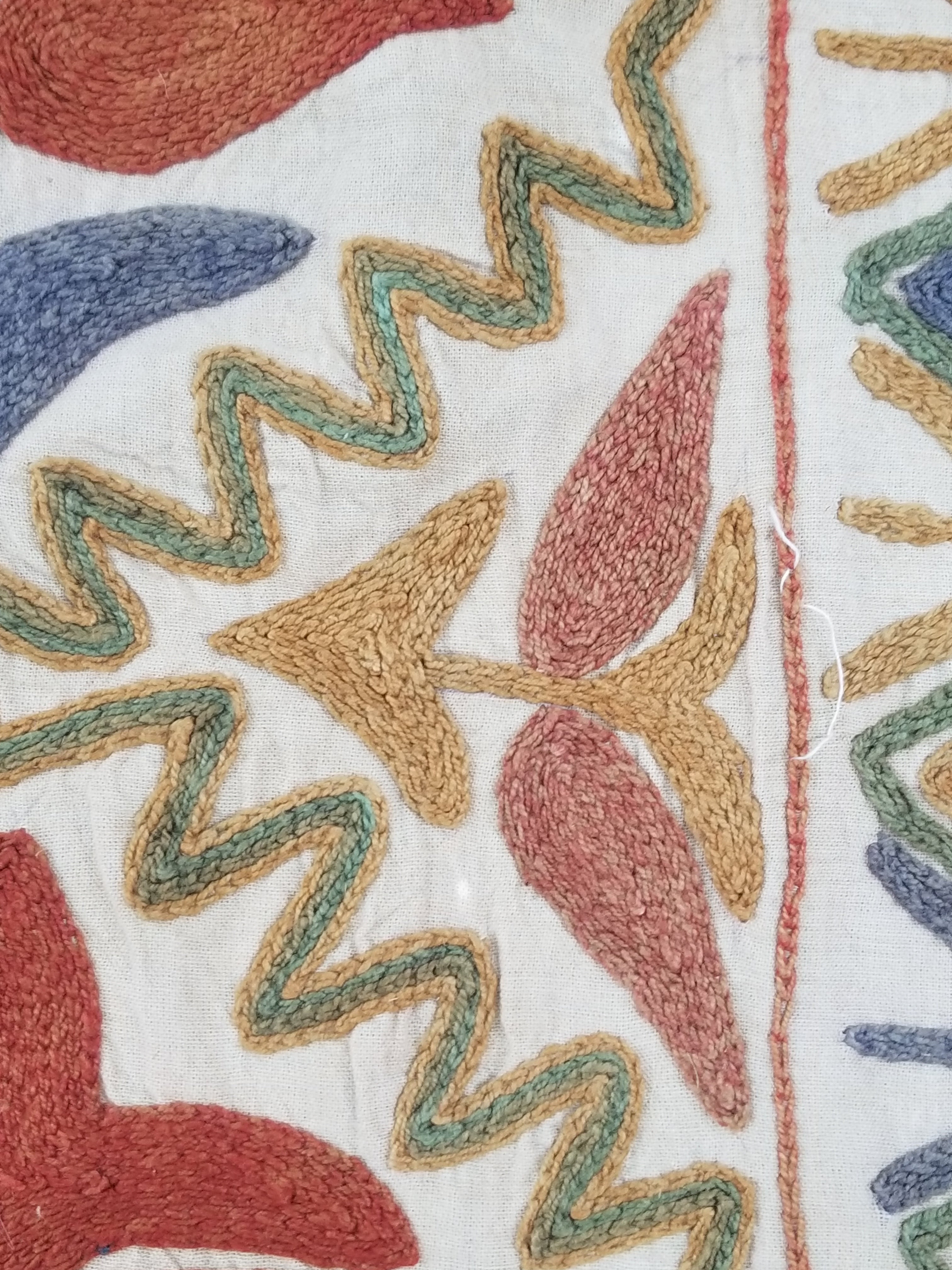 Vintage Traditional Indian Kashmiri Crewel Work Floral Textile 174x150cm