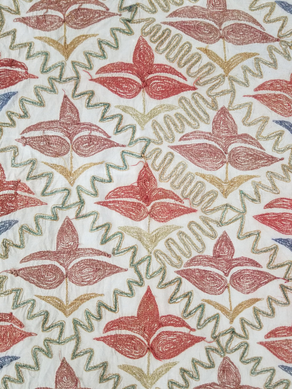 Vintage Traditional Indian Kashmiri Crewel Work Floral Textile 174x150cm