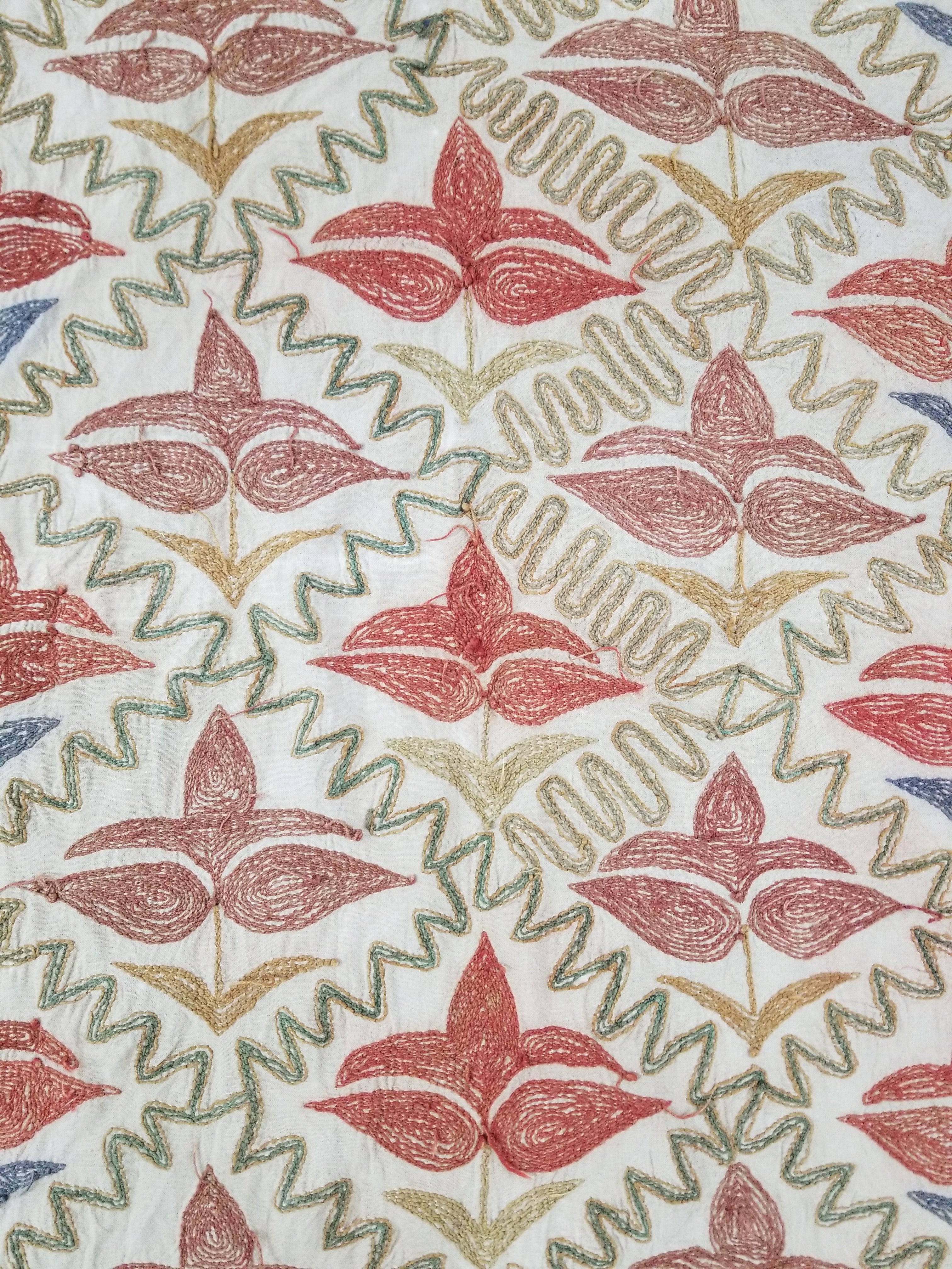 Vintage Traditional Indian Kashmiri Crewel Work Floral Textile 174x150cm