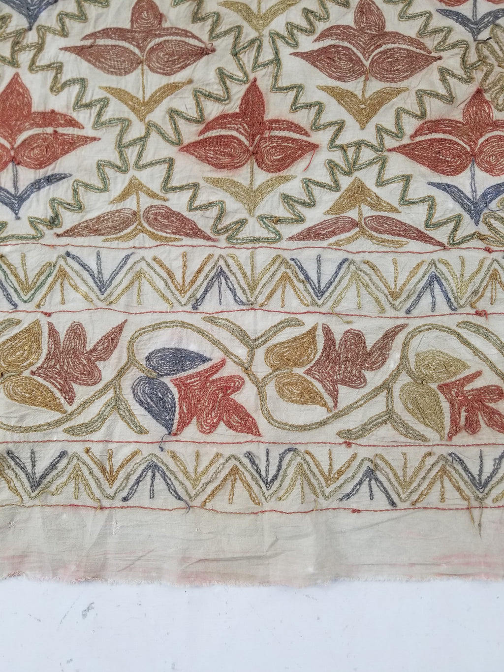 Vintage Traditional Indian Kashmiri Crewel Work Floral Textile 174x150cm