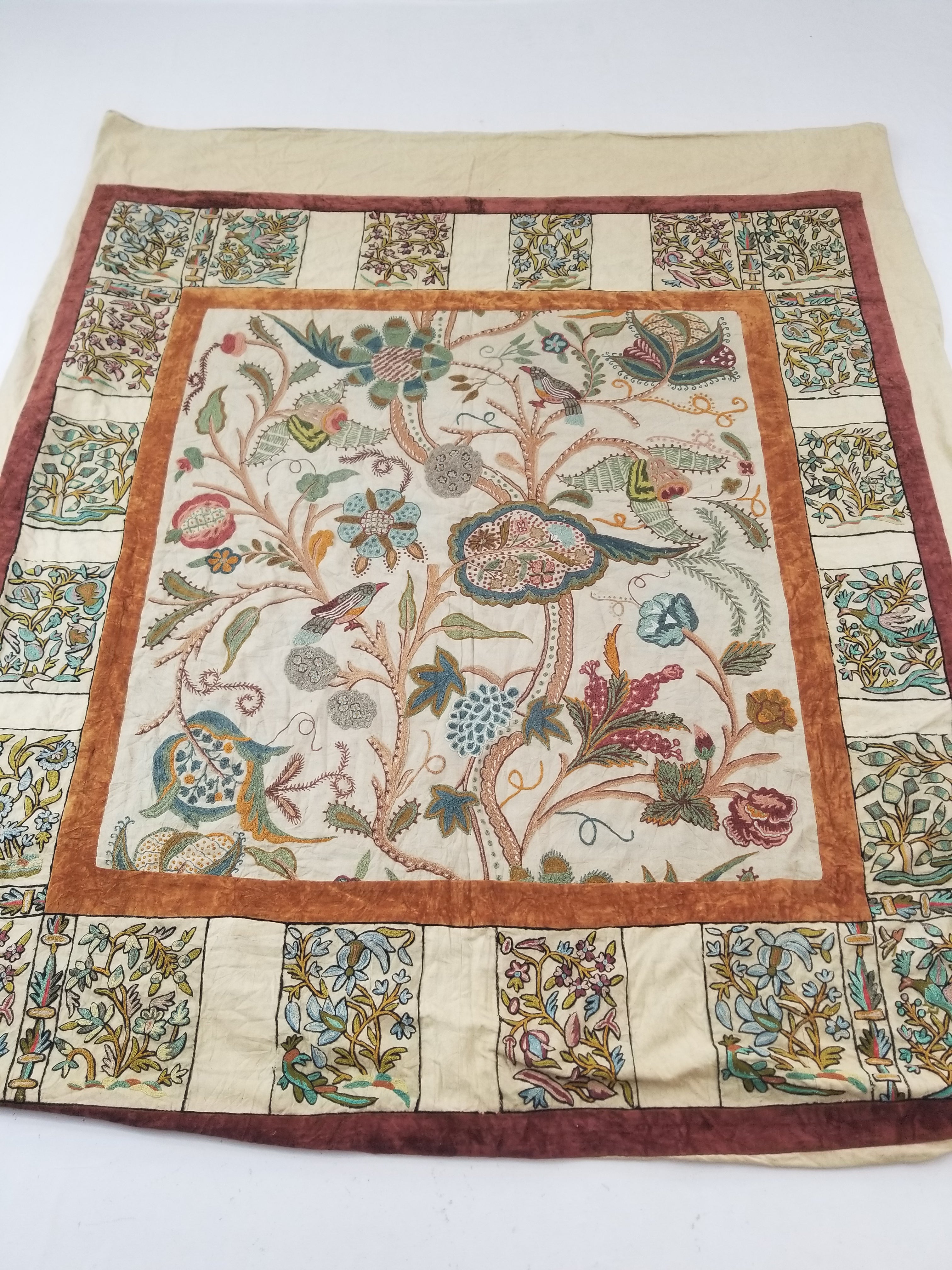 Antique Jacobean Inspired Tree of Life Kashmiri Crewel Work Duvet Cover 234x200c