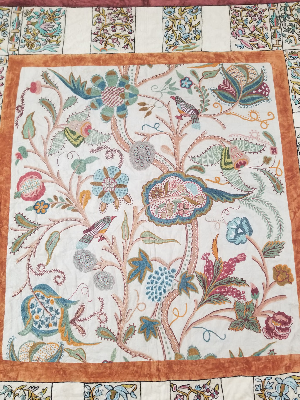 Antique Jacobean Inspired Tree of Life Kashmiri Crewel Work Duvet Cover 234x200c