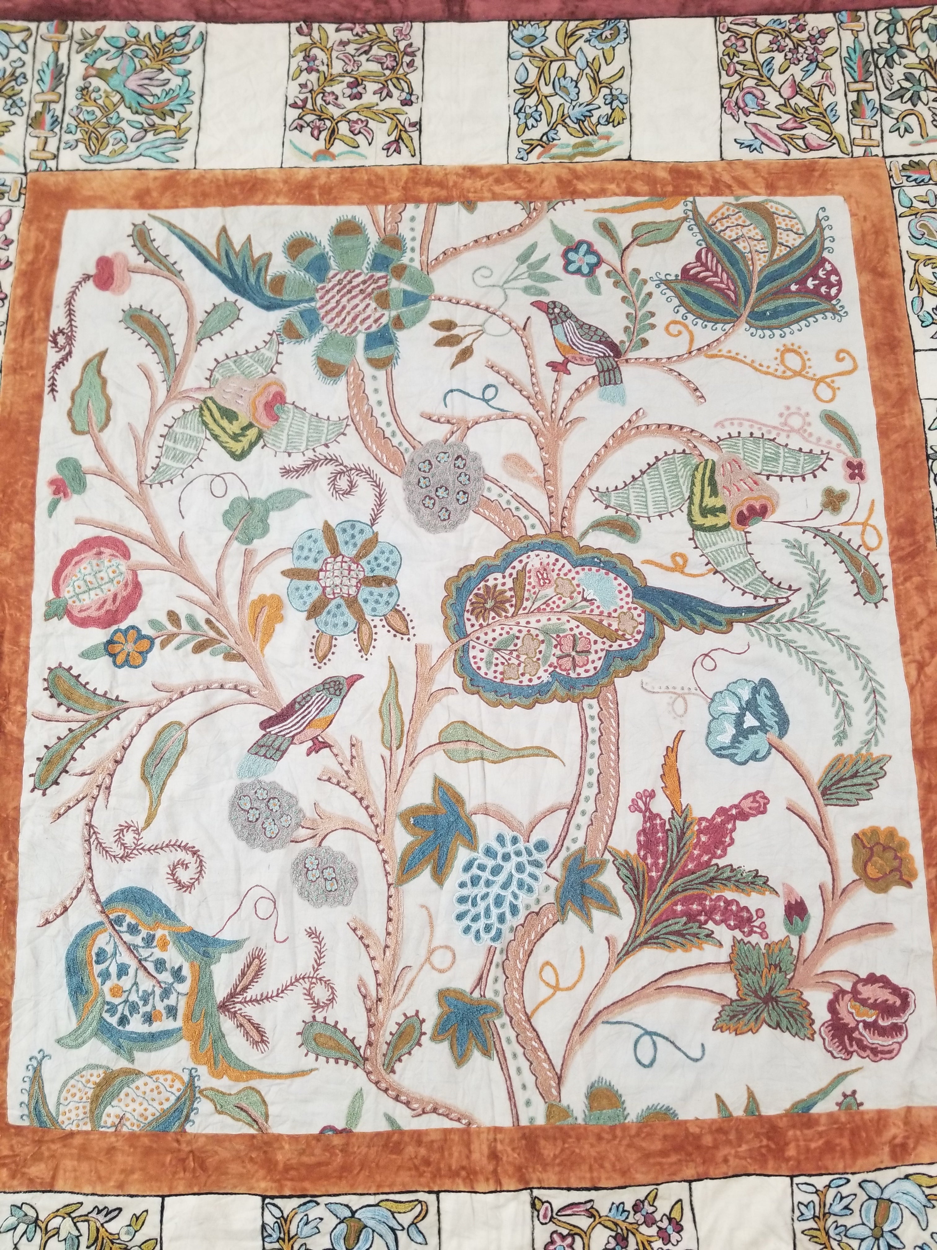 Antique Jacobean Inspired Tree of Life Kashmiri Crewel Work Duvet Cover 234x200c