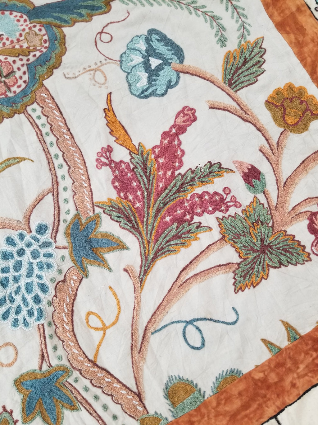 Antique Jacobean Inspired Tree of Life Kashmiri Crewel Work Duvet Cover 234x200c