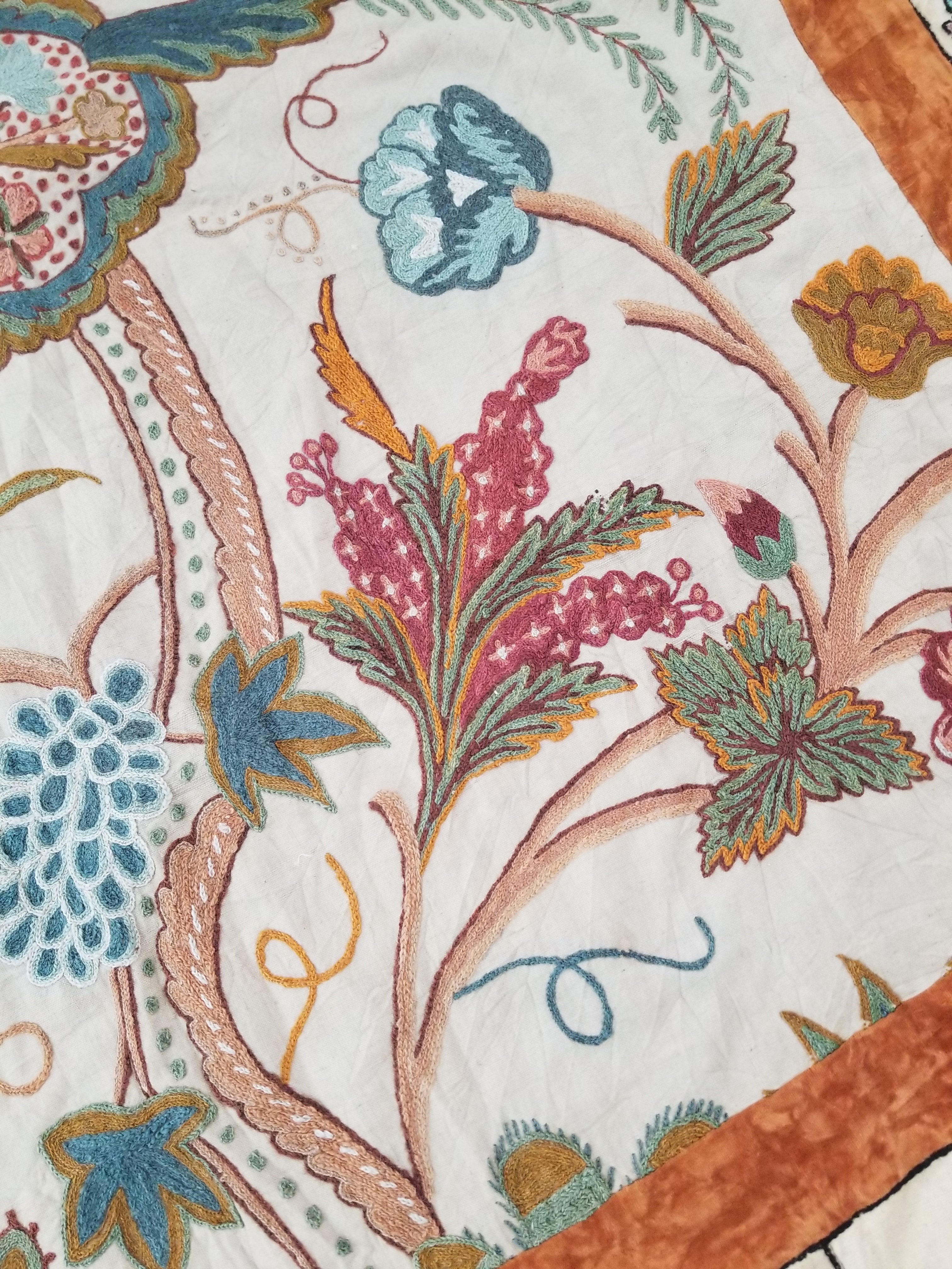 Antique Jacobean Inspired Tree of Life Kashmiri Crewel Work Duvet Cover 234x200c