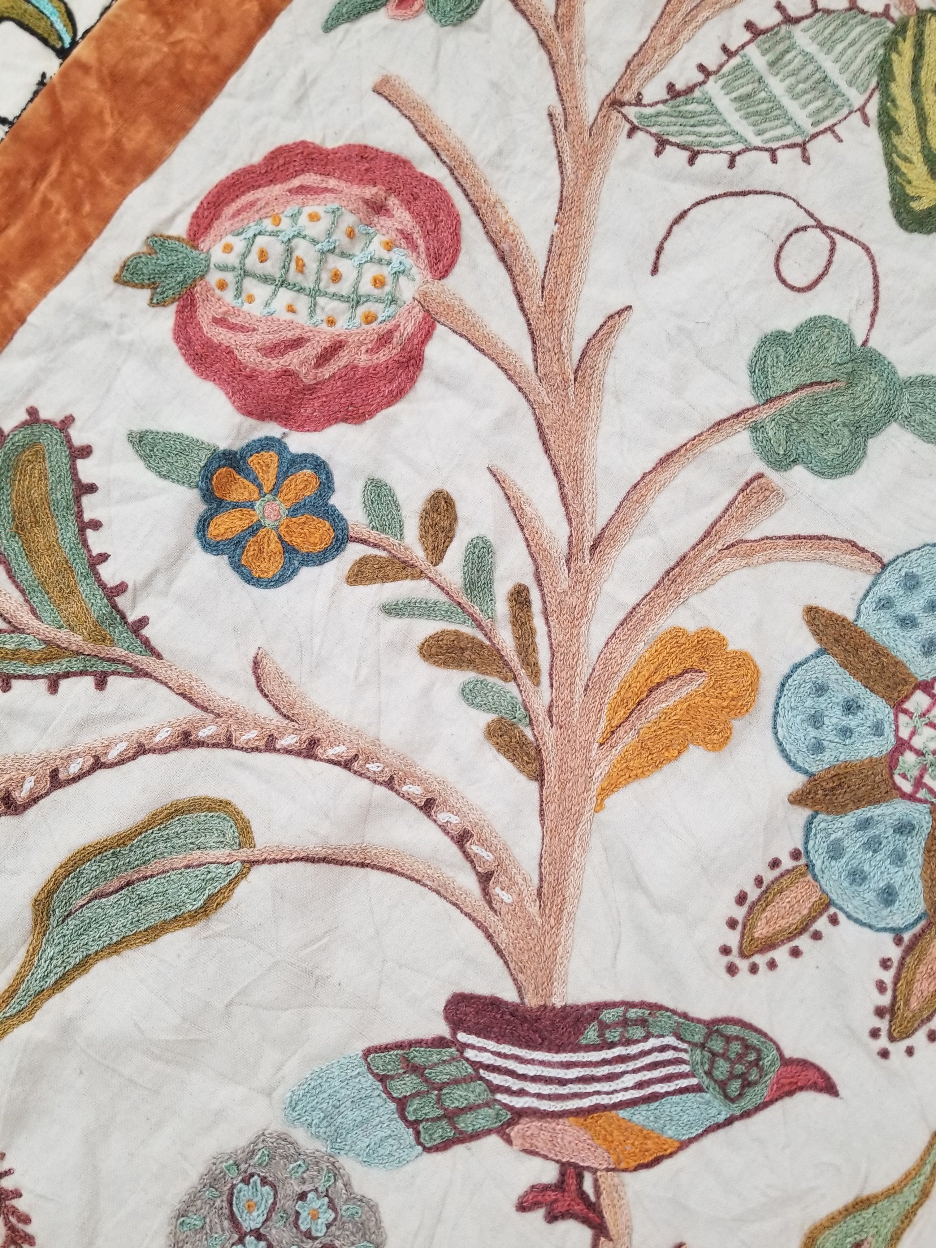 Antique Jacobean Inspired Tree of Life Kashmiri Crewel Work Duvet Cover 234x200c