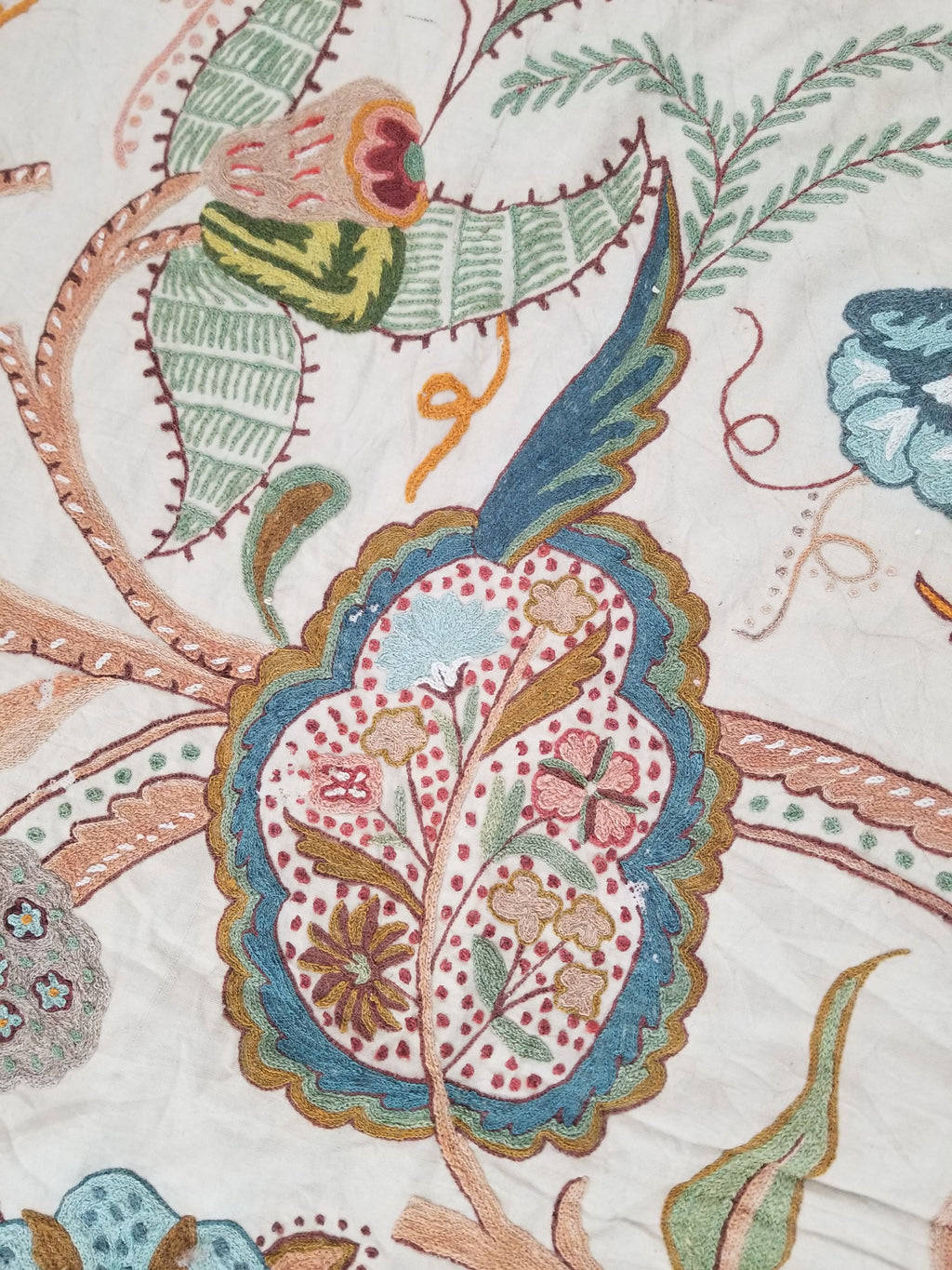 Antique Jacobean Inspired Tree of Life Kashmiri Crewel Work Duvet Cover 234x200c