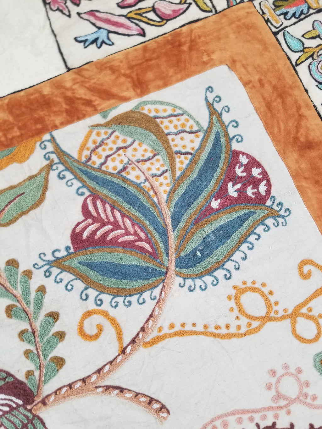 Antique Jacobean Inspired Tree of Life Kashmiri Crewel Work Duvet Cover 234x200c