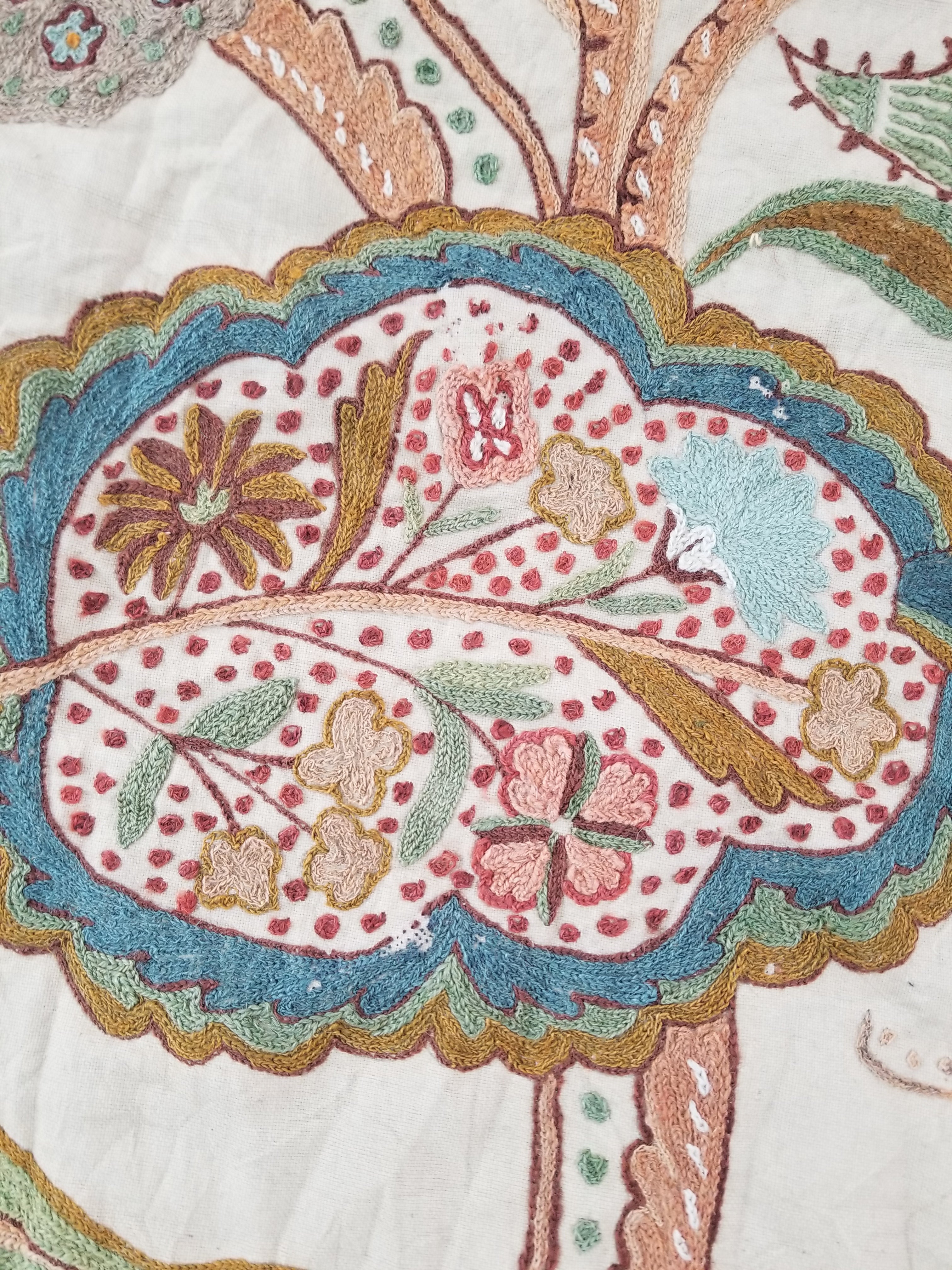 Antique Jacobean Inspired Tree of Life Kashmiri Crewel Work Duvet Cover 234x200c