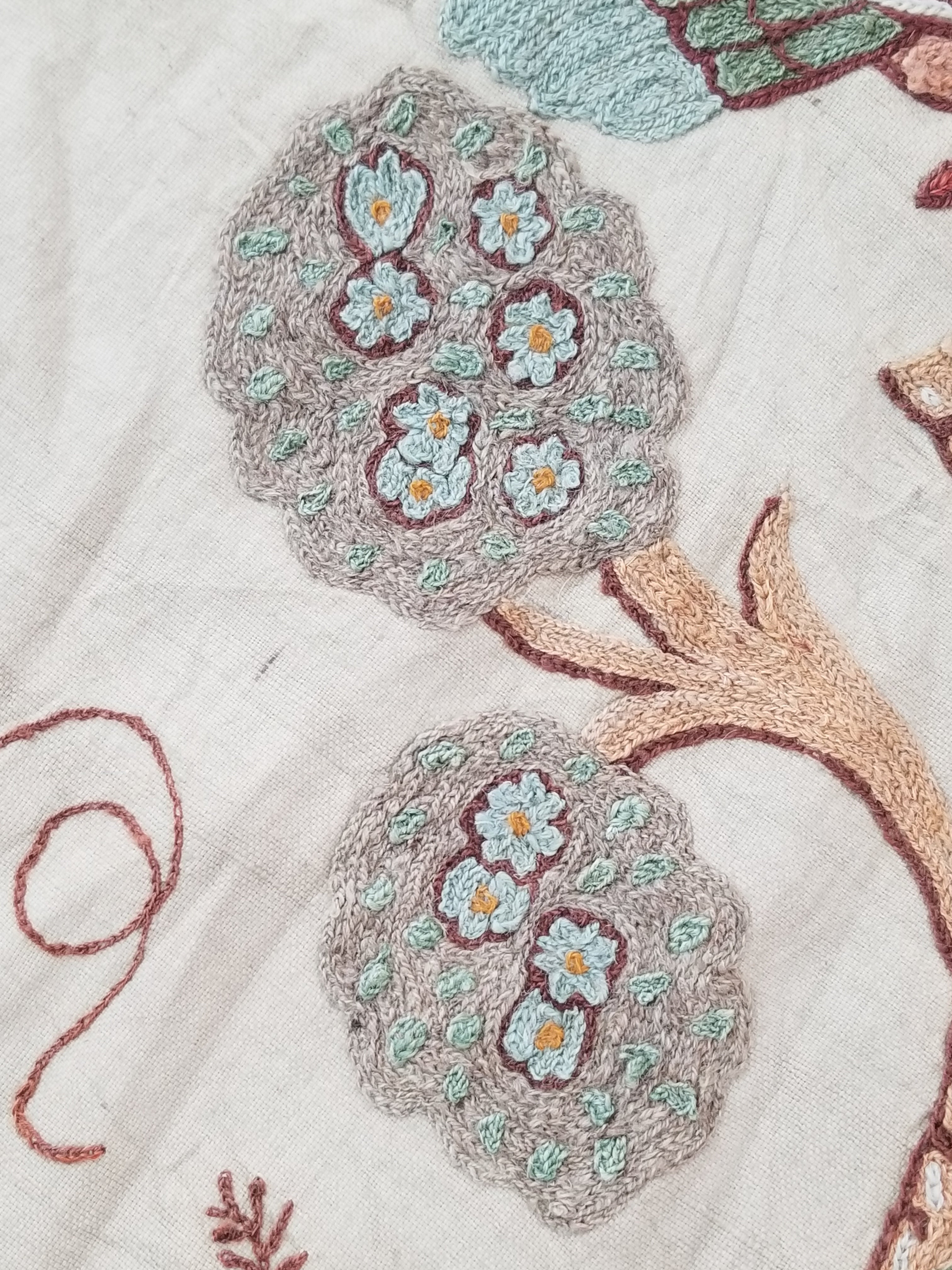 Antique Jacobean Inspired Tree of Life Kashmiri Crewel Work Duvet Cover 234x200c