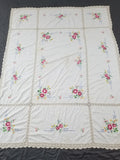 Vintage Traditional Floral Cross Stitch Embroidered Lace Tablecloth 206x157cm