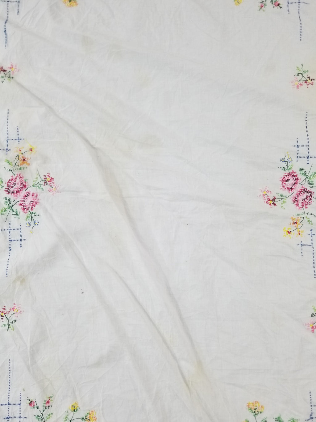 Vintage Traditional Floral Cross Stitch Embroidered Lace Tablecloth 206x157cm