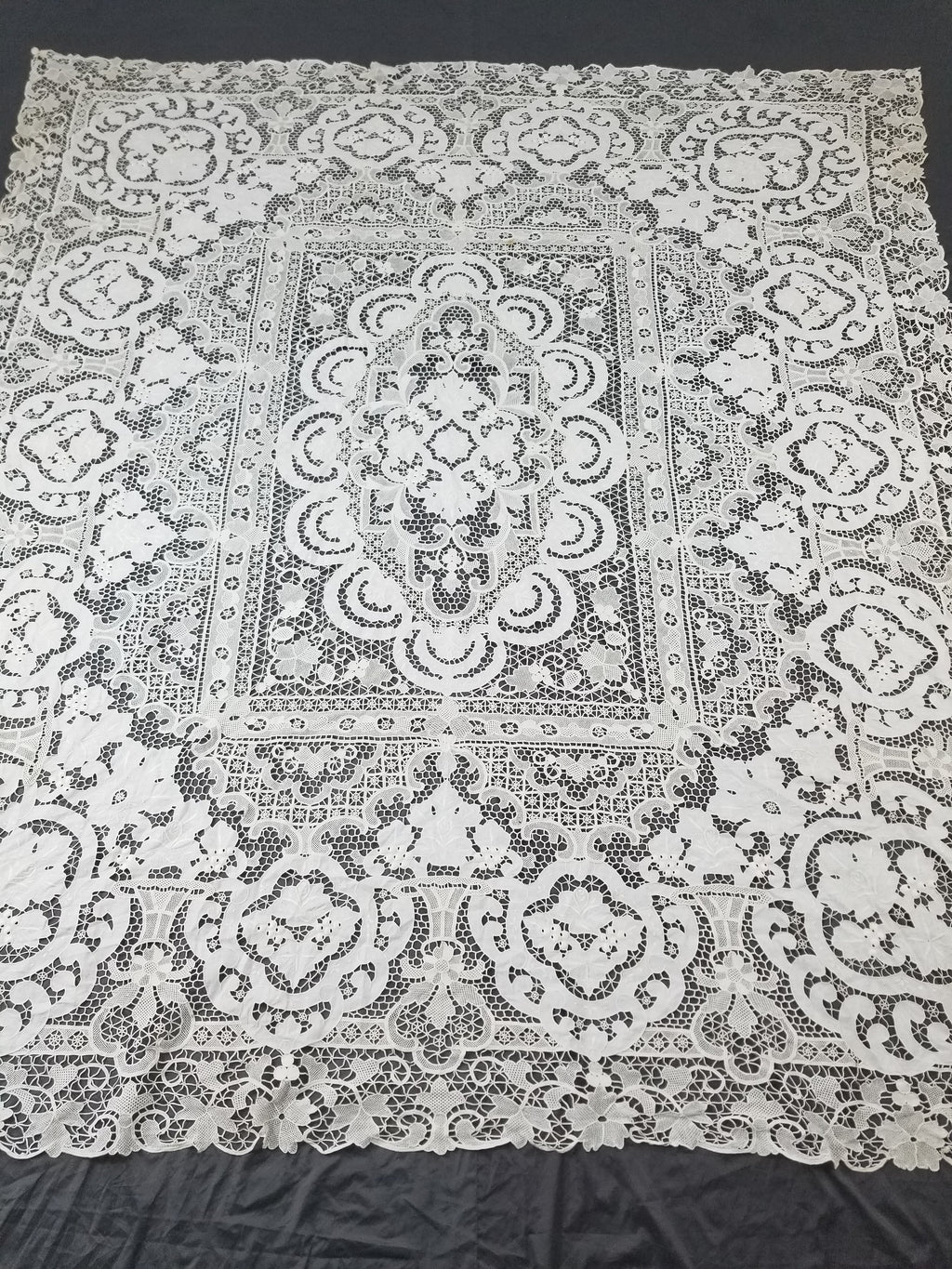 Vintage Italian Point De Venice Needle Lace Banquet Tablecloth 265x225cm