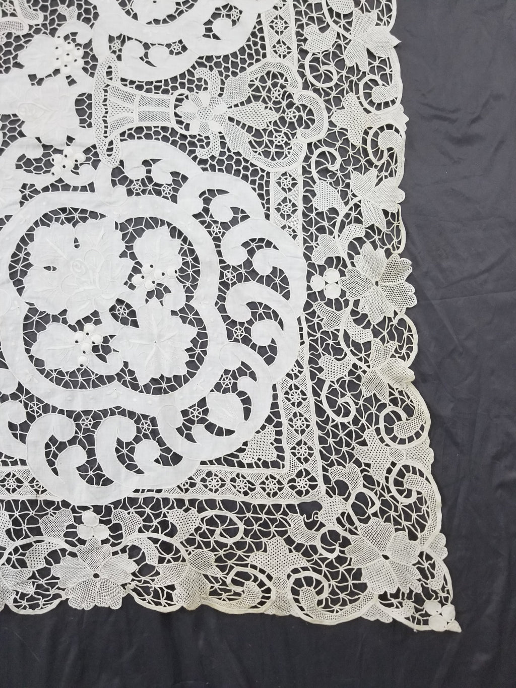 Vintage Italian Point De Venice Needle Lace Banquet Tablecloth 265x225cm