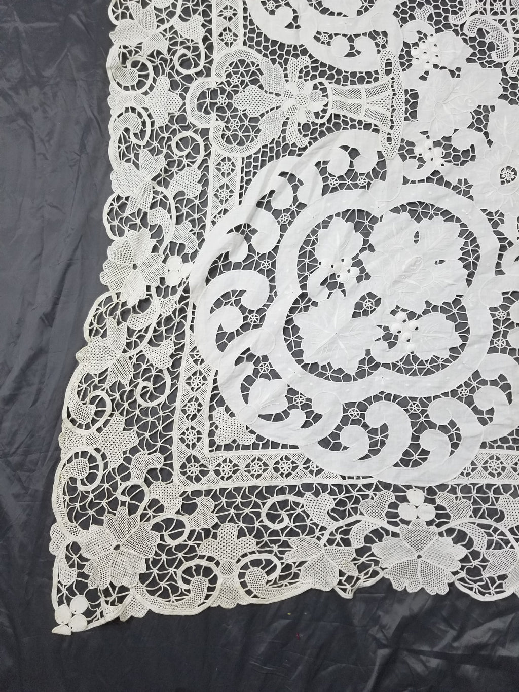 Vintage Italian Point De Venice Needle Lace Banquet Tablecloth 265x225cm