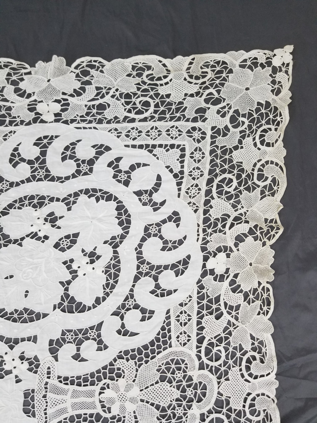 Vintage Italian Point De Venice Needle Lace Banquet Tablecloth 265x225cm