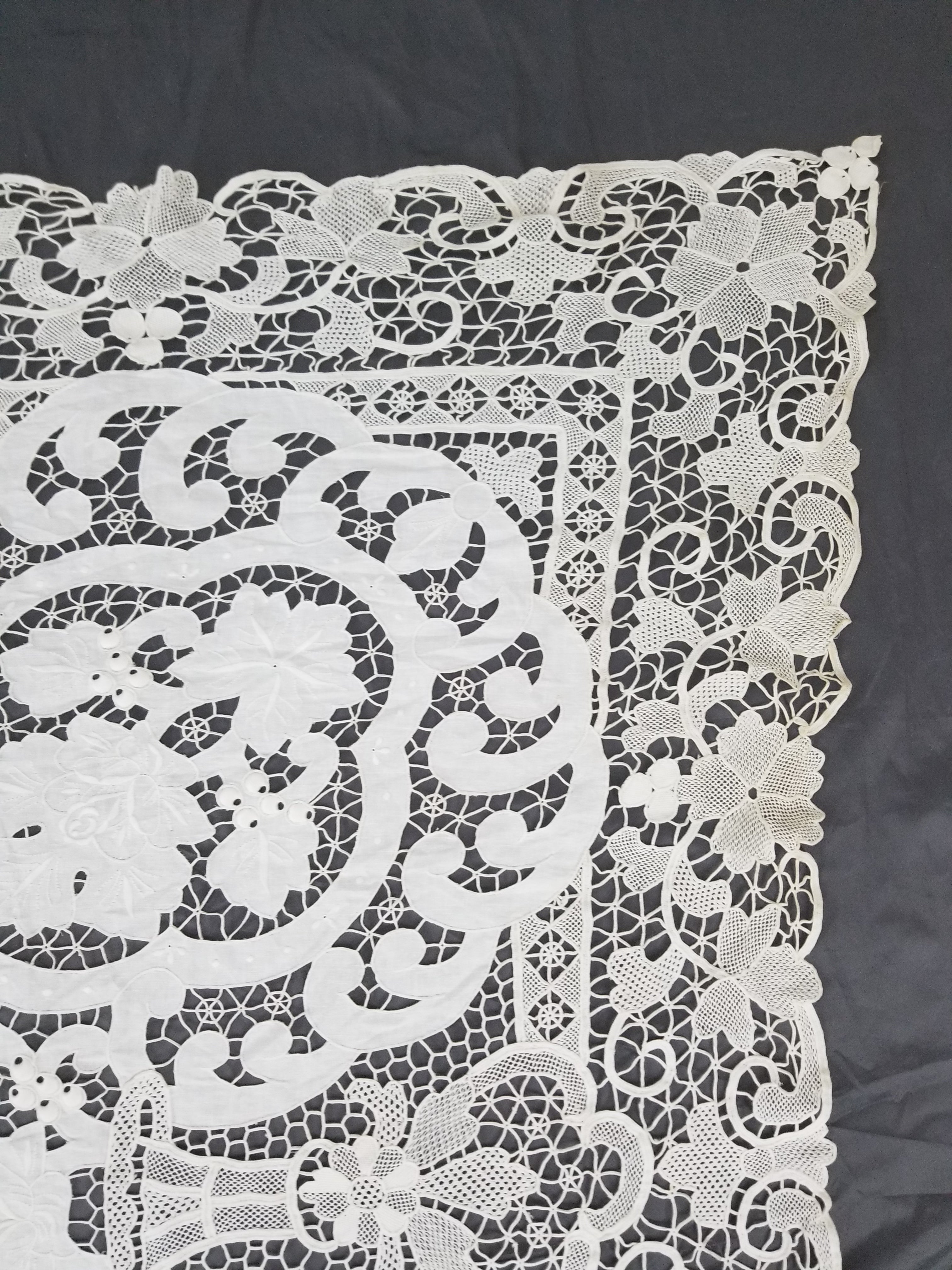 Vintage Italian Point De Venice Needle Lace Banquet Tablecloth 265x225cm