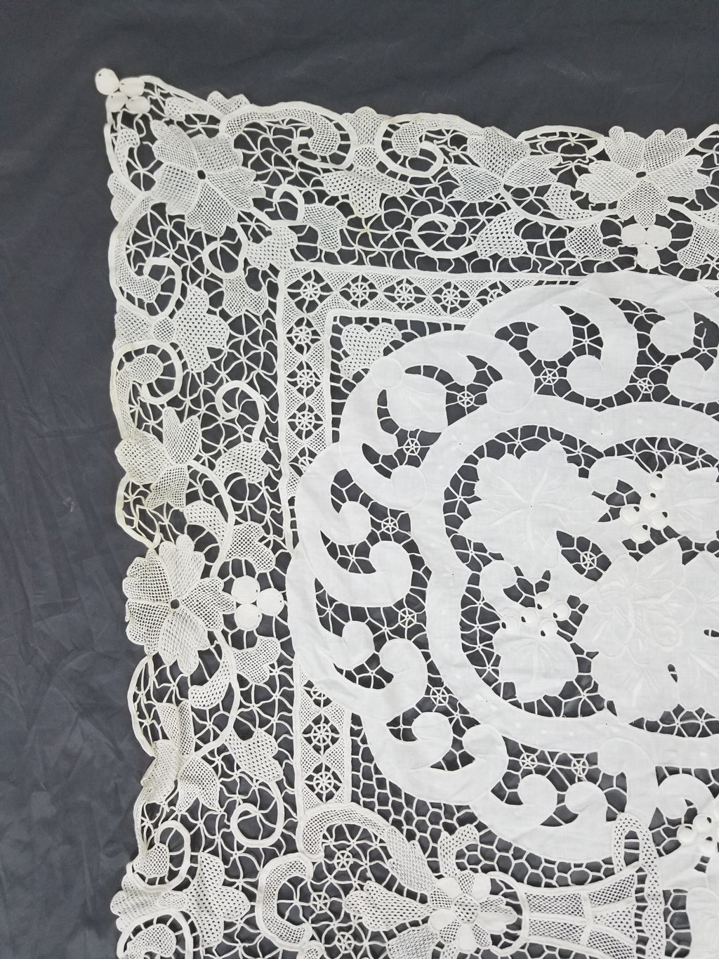 Vintage Italian Point De Venice Needle Lace Banquet Tablecloth 265x225cm