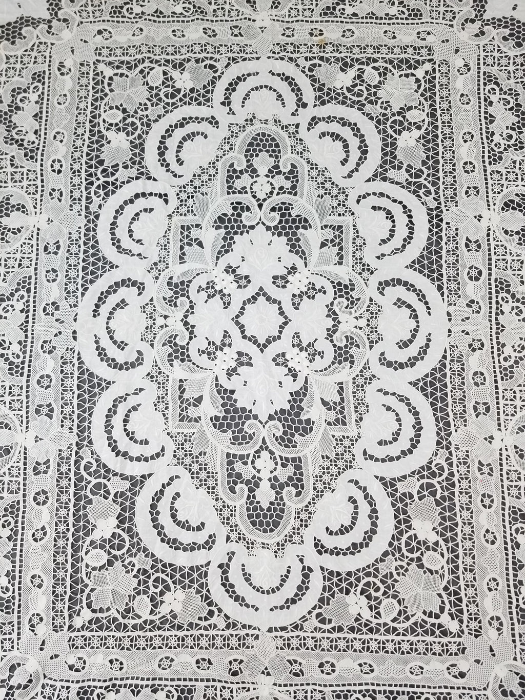 Vintage Italian Point De Venice Needle Lace Banquet Tablecloth 265x225cm