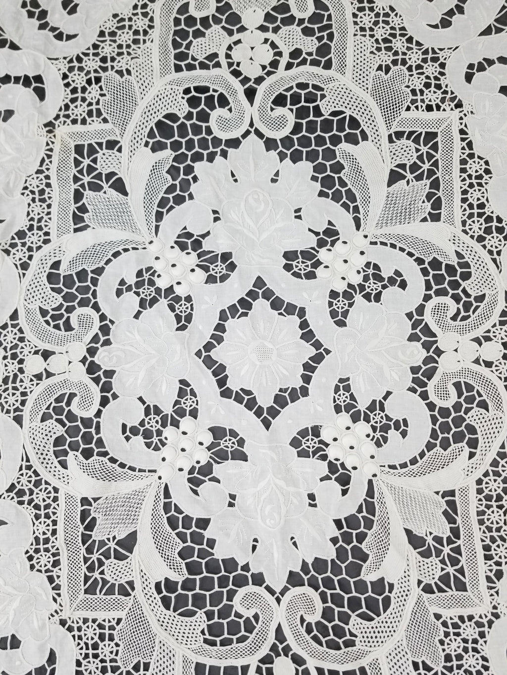 Vintage Italian Point De Venice Needle Lace Banquet Tablecloth 265x225cm
