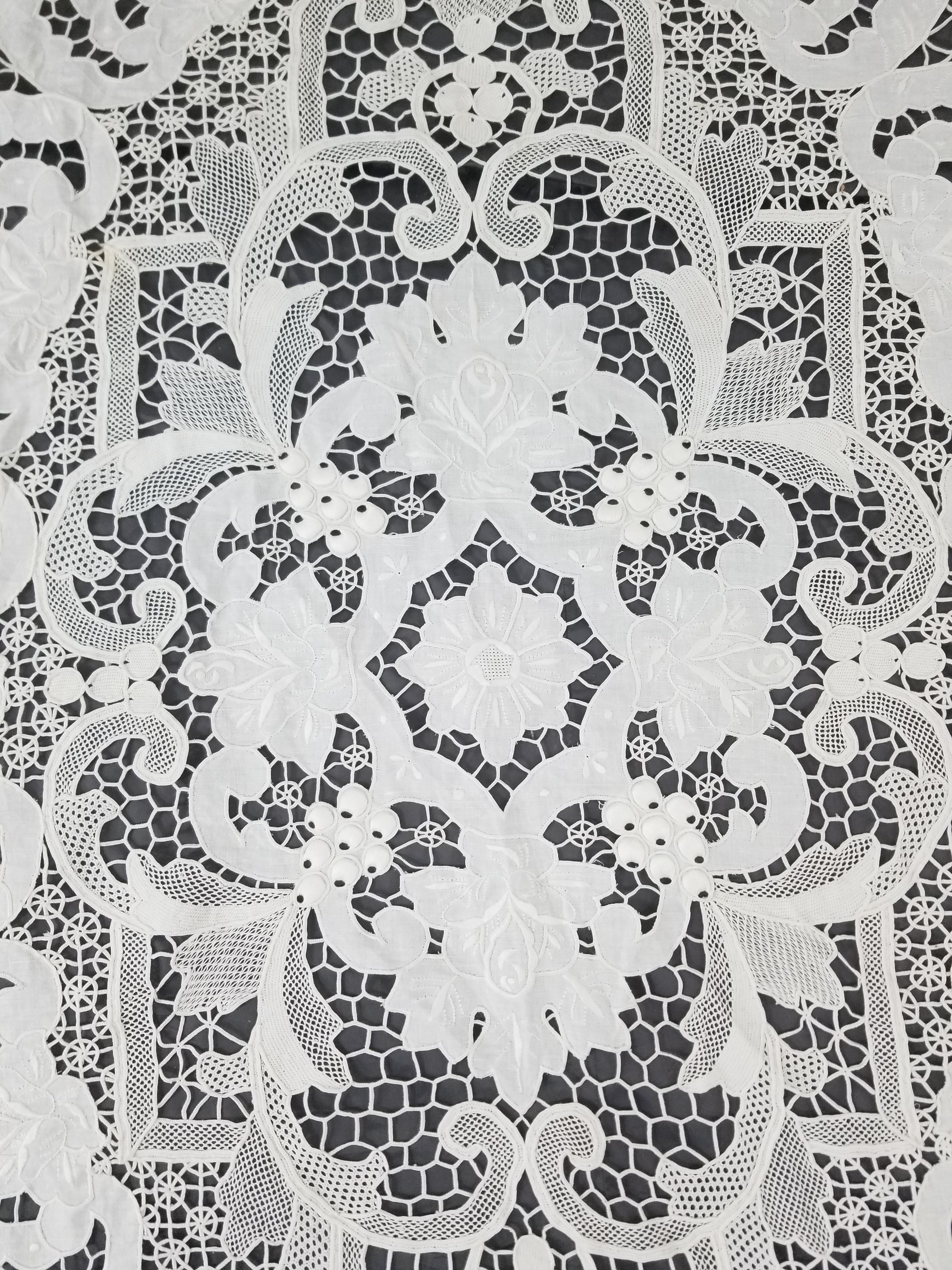 Vintage Italian Point De Venice Needle Lace Banquet Tablecloth 265x225cm