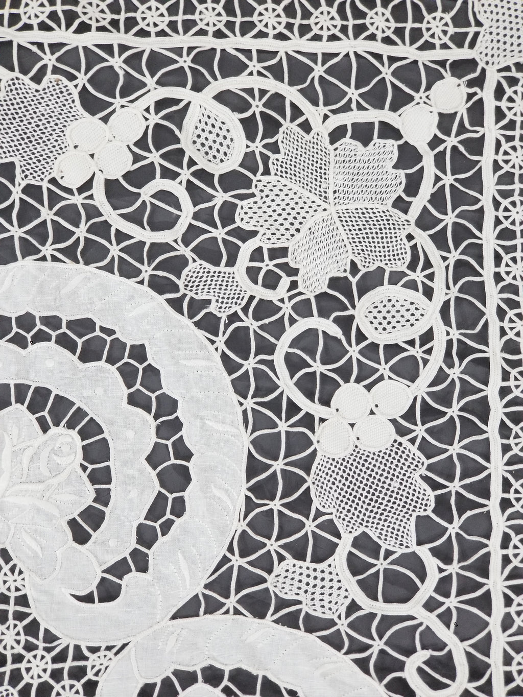 Vintage Italian Point De Venice Needle Lace Banquet Tablecloth 265x225cm