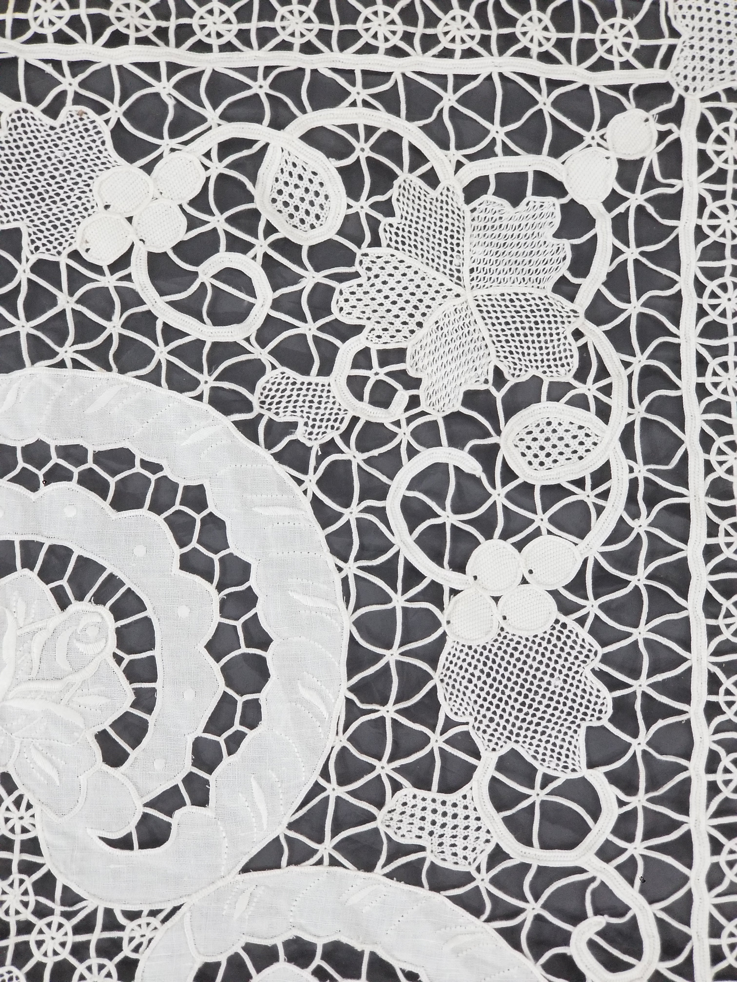 Vintage Italian Point De Venice Needle Lace Banquet Tablecloth 265x225cm