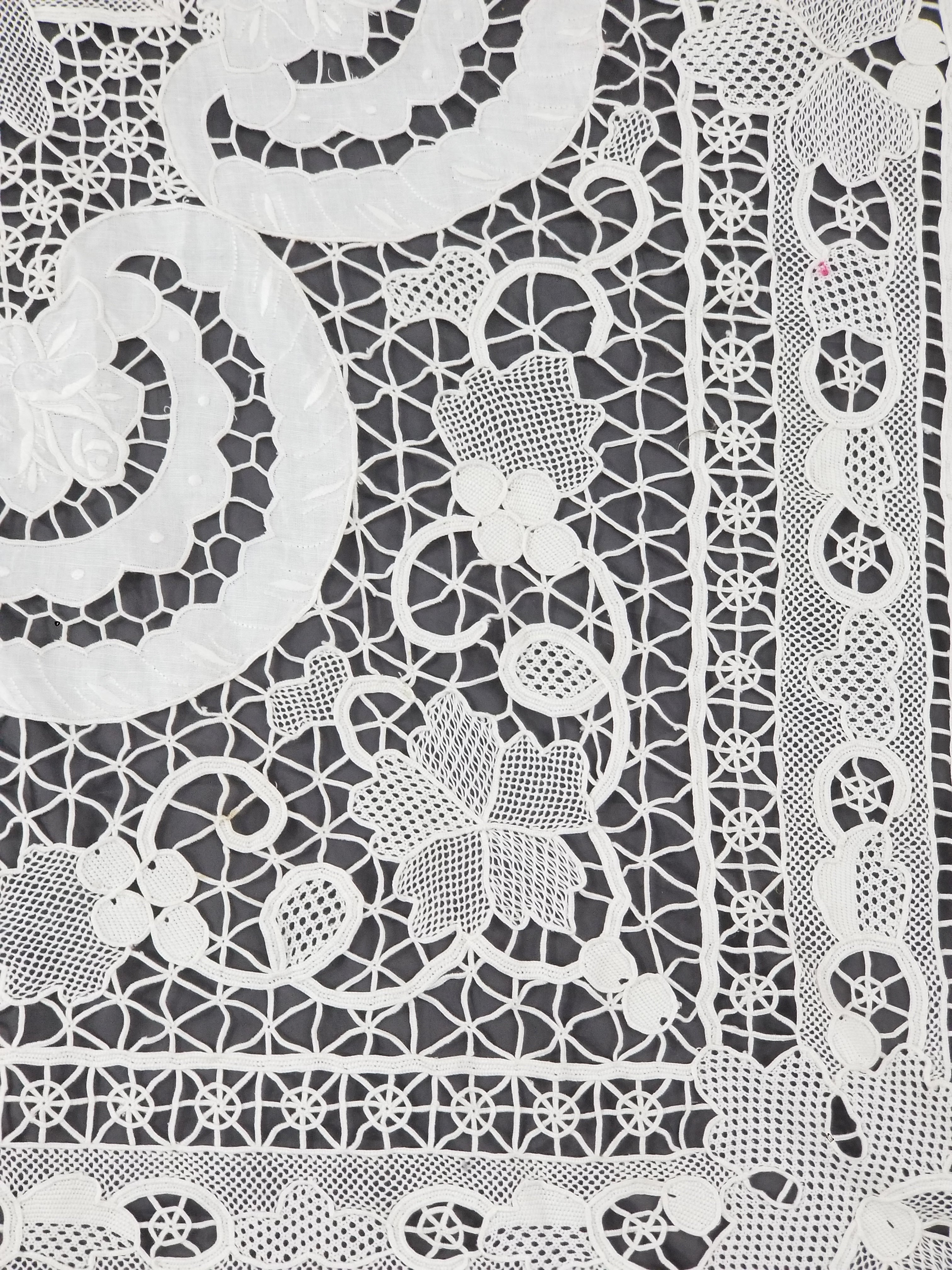 Vintage Italian Point De Venice Needle Lace Banquet Tablecloth 265x225cm