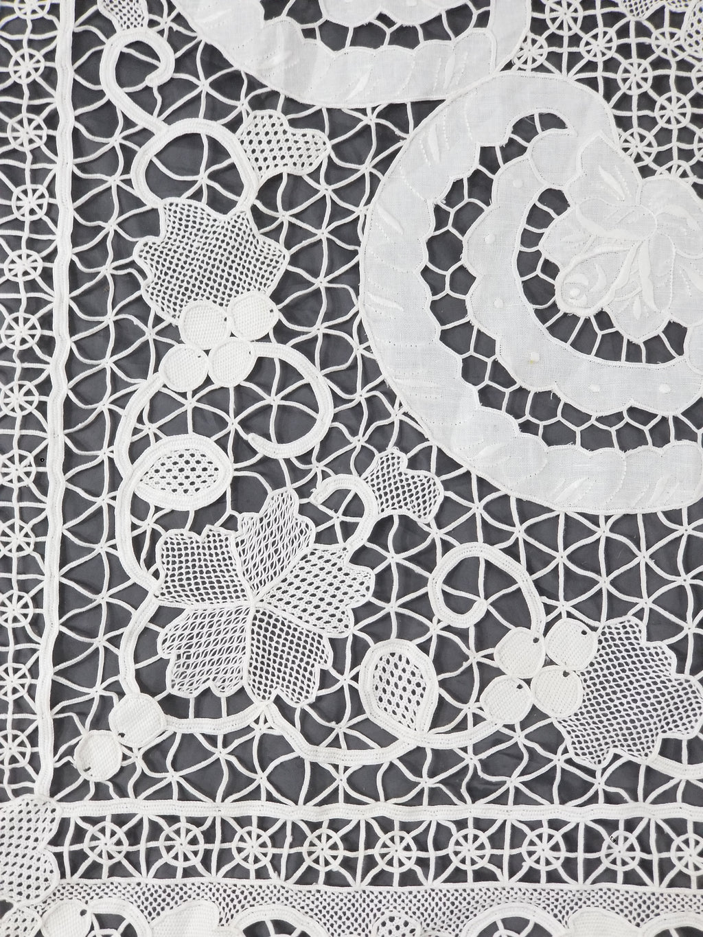 Vintage Italian Point De Venice Needle Lace Banquet Tablecloth 265x225cm