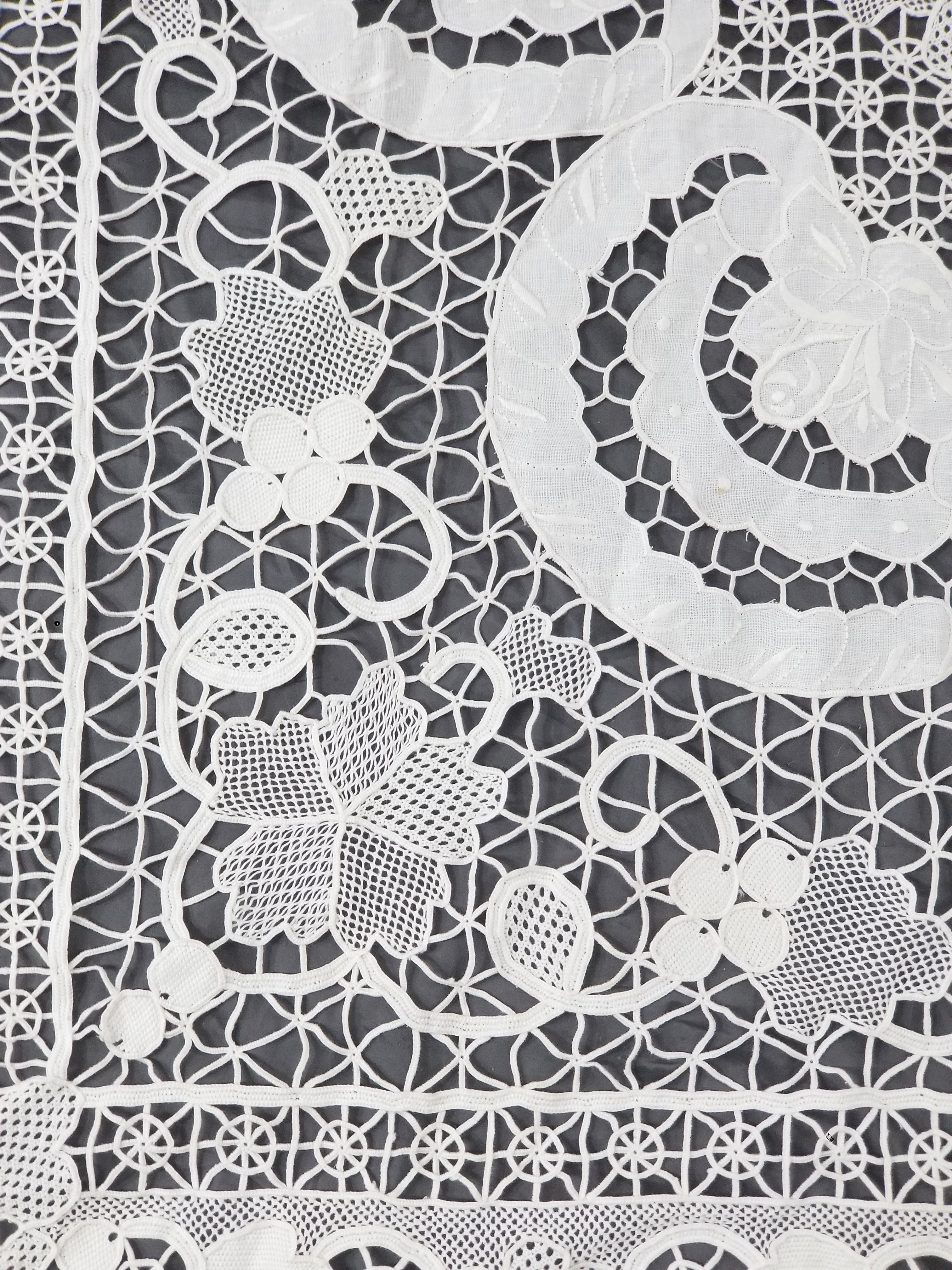 Vintage Italian Point De Venice Needle Lace Banquet Tablecloth 265x225cm