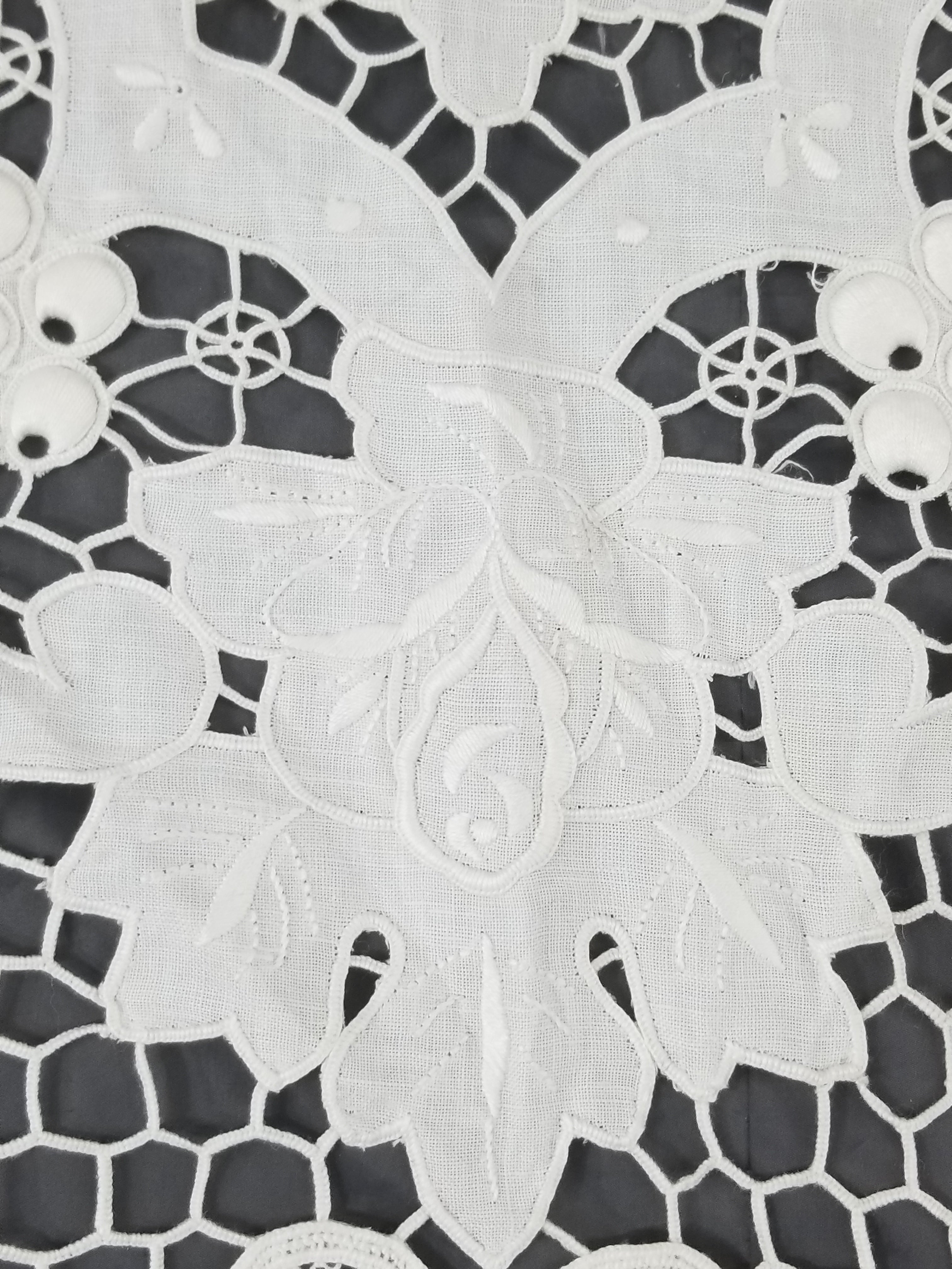 Vintage Italian Point De Venice Needle Lace Banquet Tablecloth 265x225cm