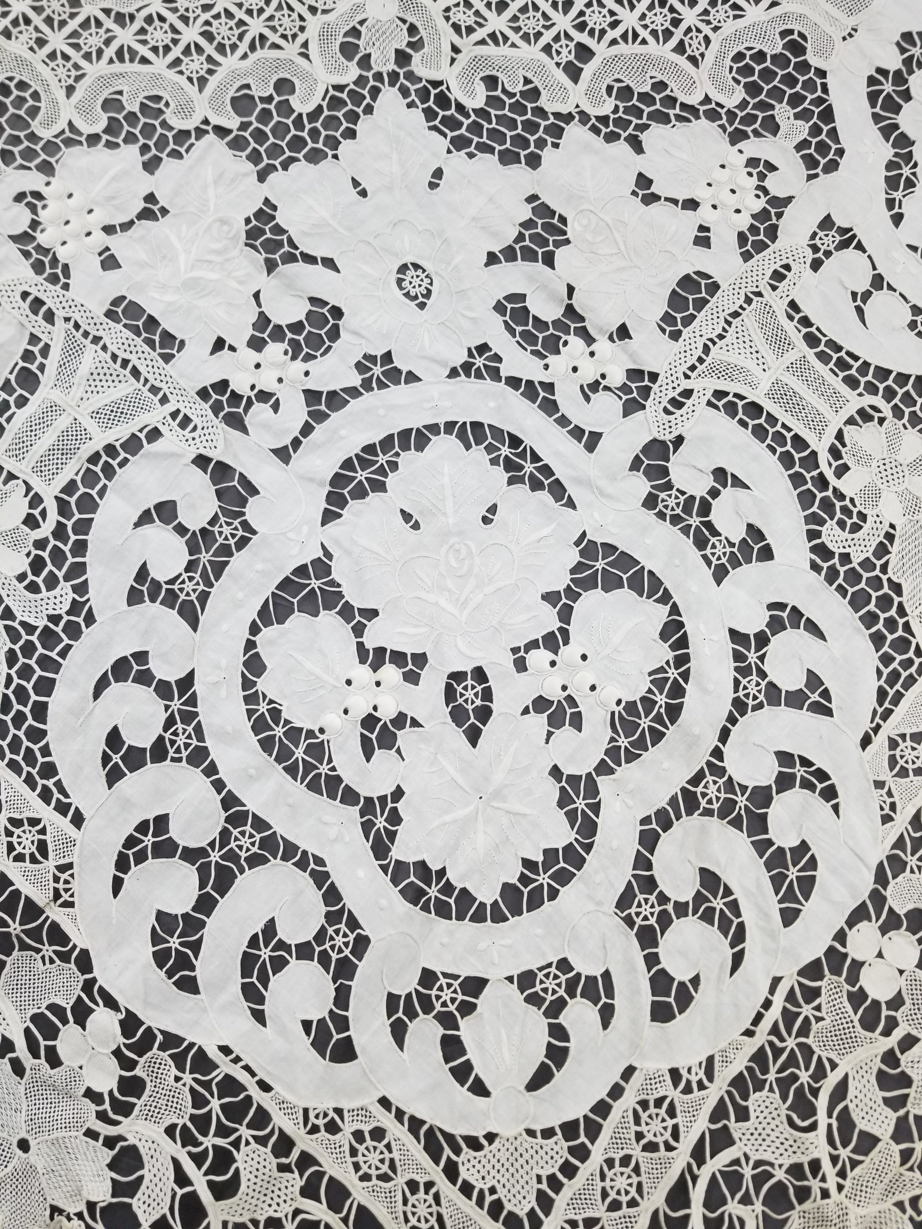 Vintage Italian Point De Venice Needle Lace Banquet Tablecloth 265x225cm