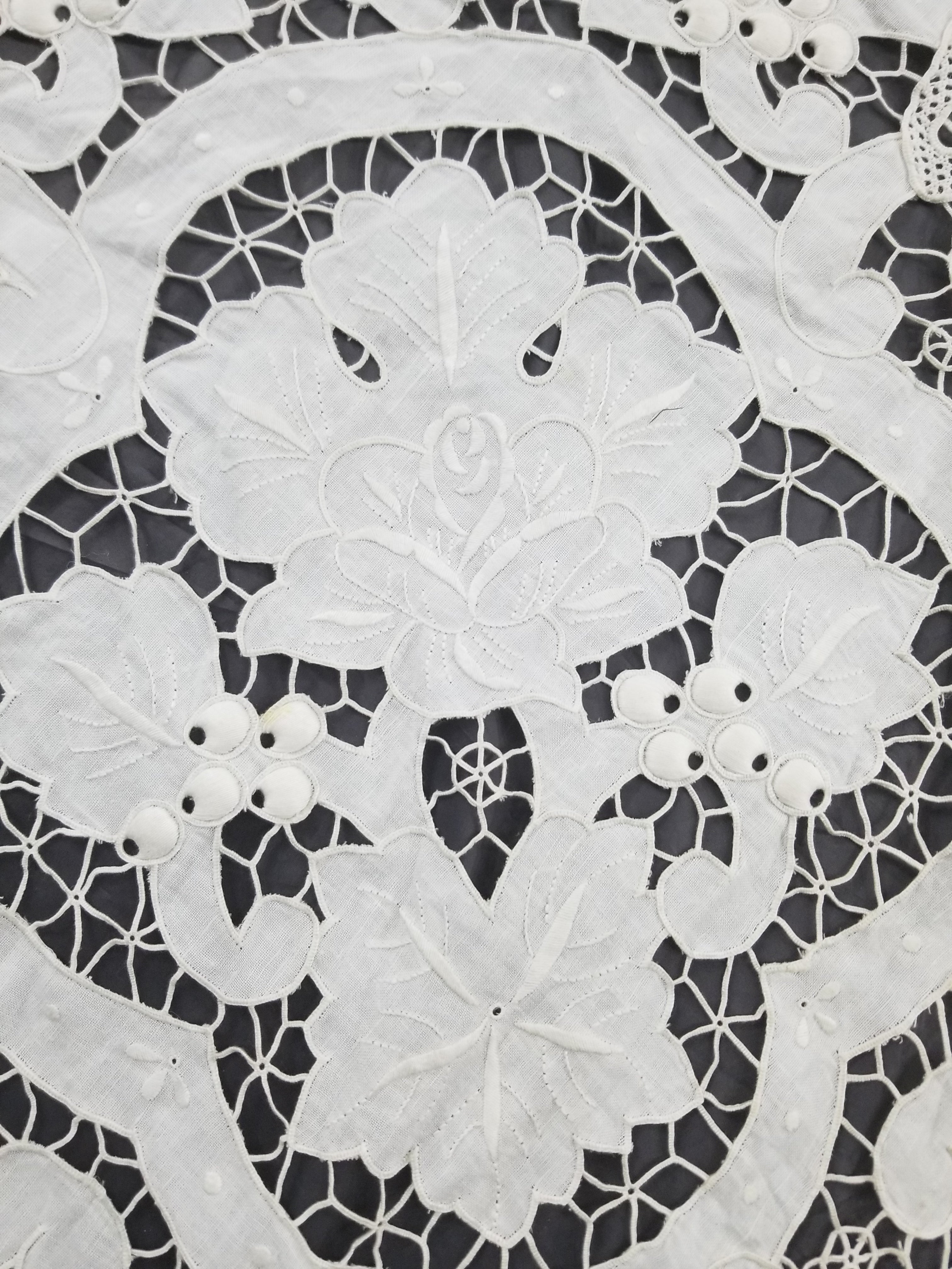 Vintage Italian Point De Venice Needle Lace Banquet Tablecloth 265x225cm